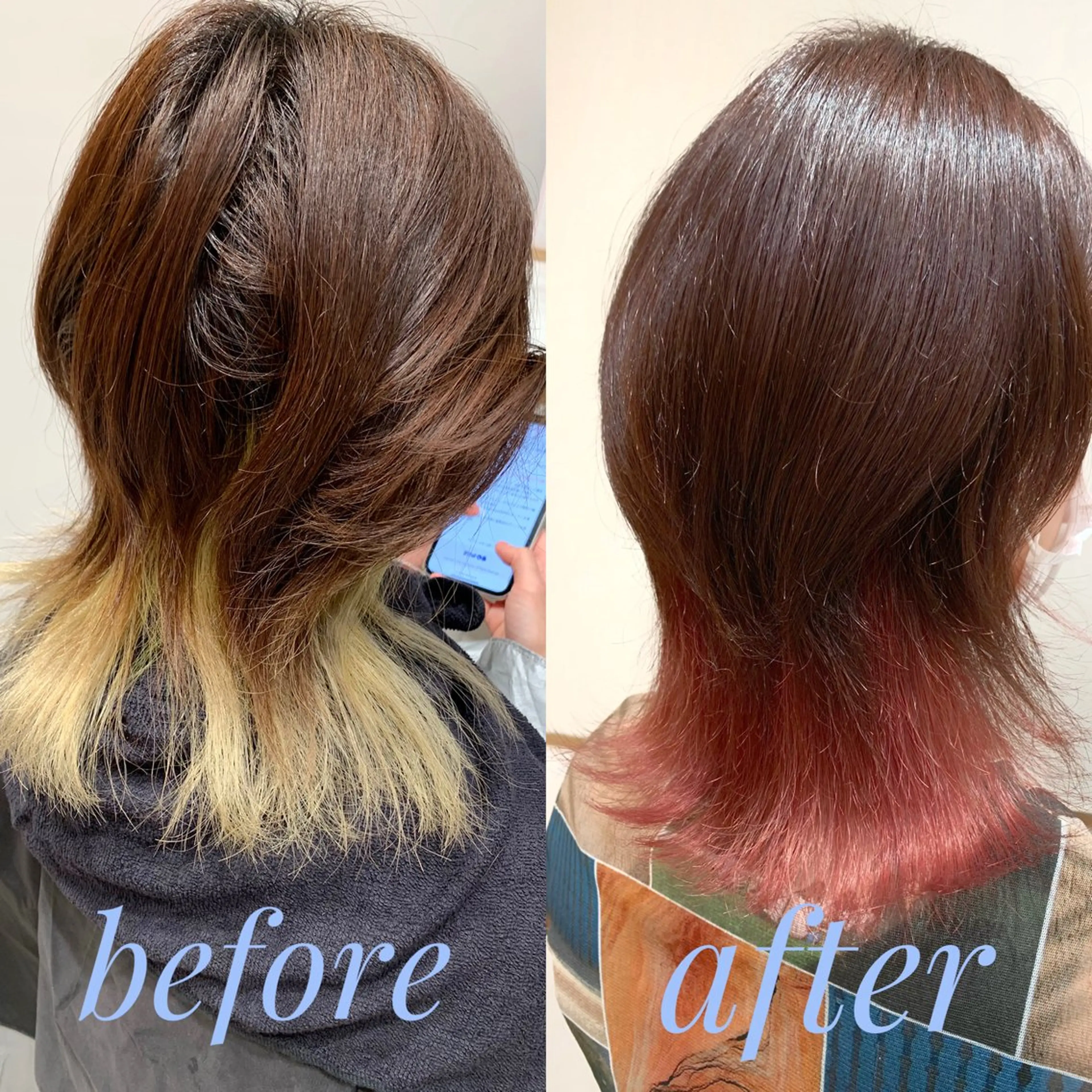 ミディアム カラー インナーカラー ピンクカラー ウルフカット カット ヘアカラー トリートメント ヘッドスパ ヘアセット 韓国ヘア/レイヤー/ 顔まわり/りょーとのヘアスタイル