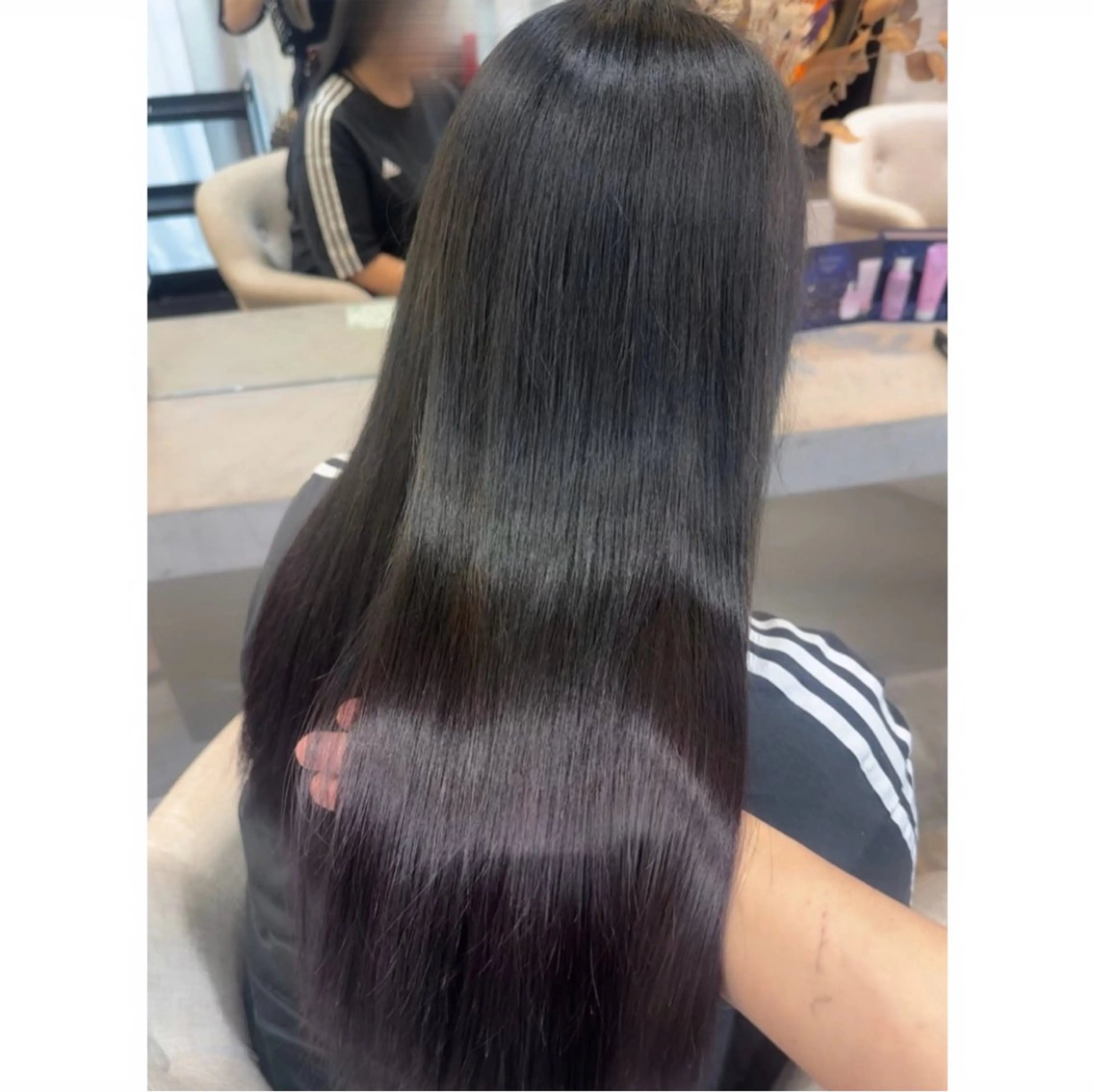 ロング カラー ヘアアレンジ 黒髪 ブリーチ パープルカラー ヘアカラー 🖤kana/艶髪/ 韓国風暗髪カラー🖤のヘアスタイル