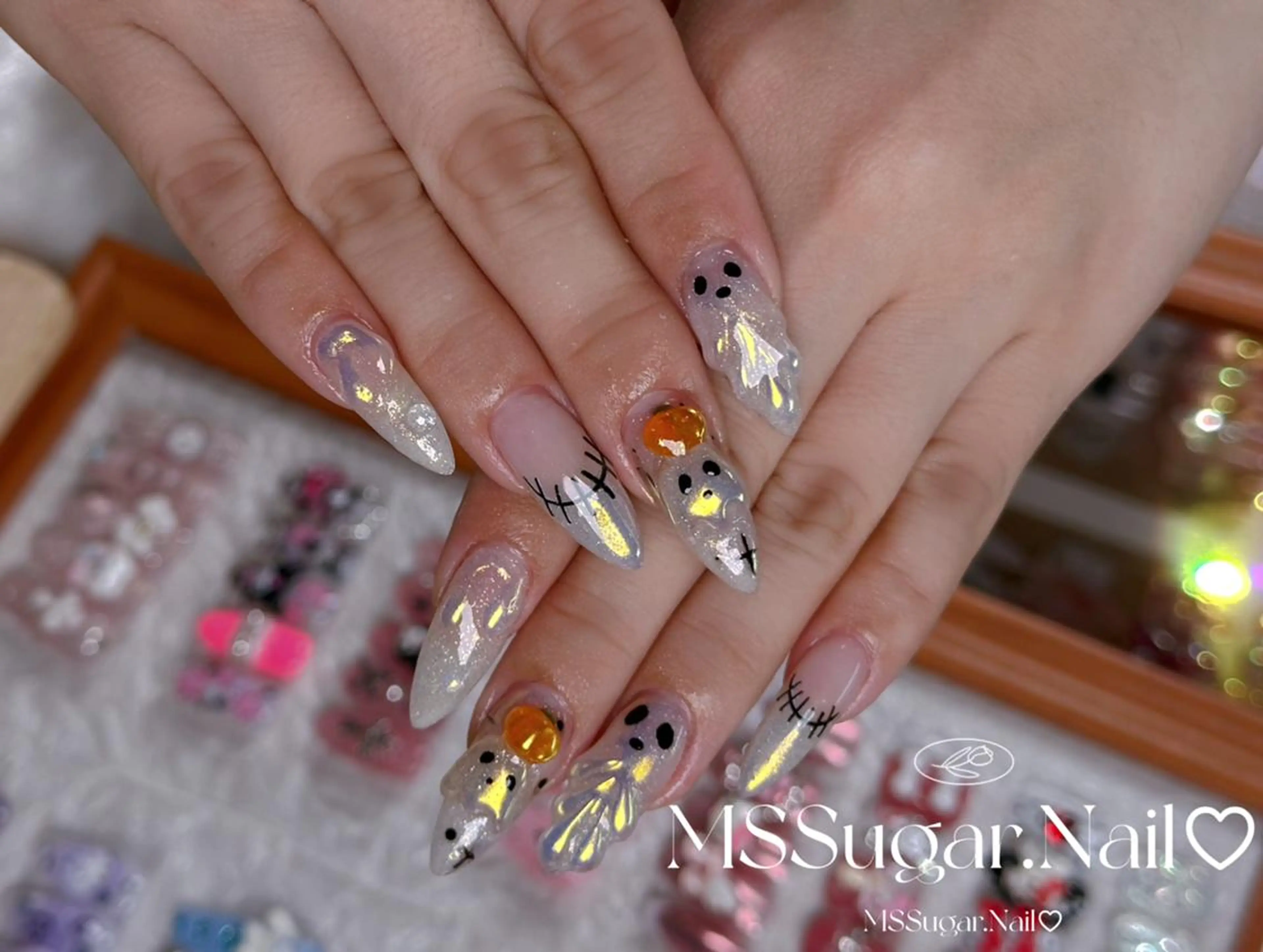 ネイル ハロウィン ロングネイル マグネットネイル スカルプネイル ネイルチップ Mss えりのネイルデザイン