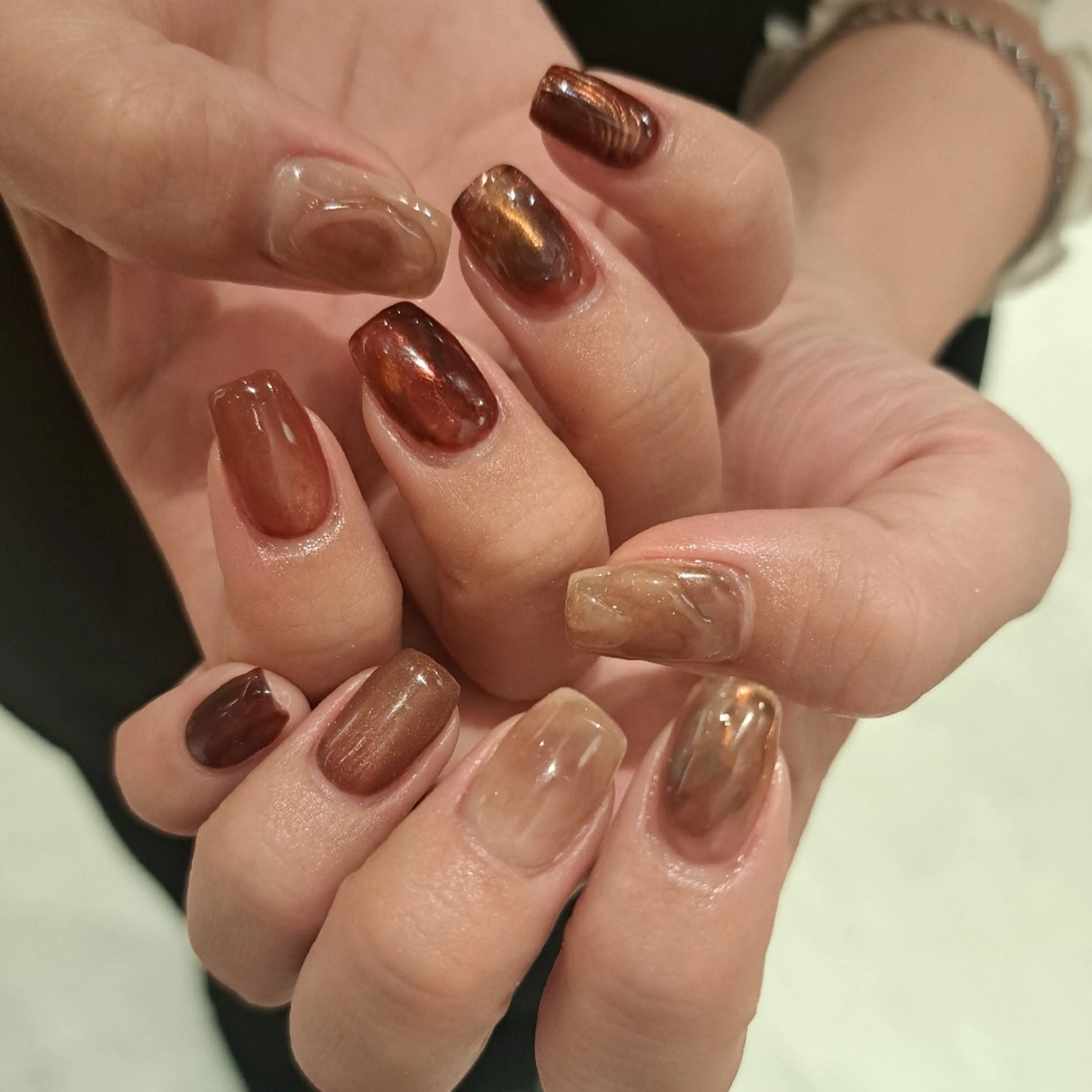ネイル アートネイル ブラウン ジェルネイル 持ち込み ニュアンスネイル ハンドネイル Nail mood デザイン持ち込みokのネイルデザイン