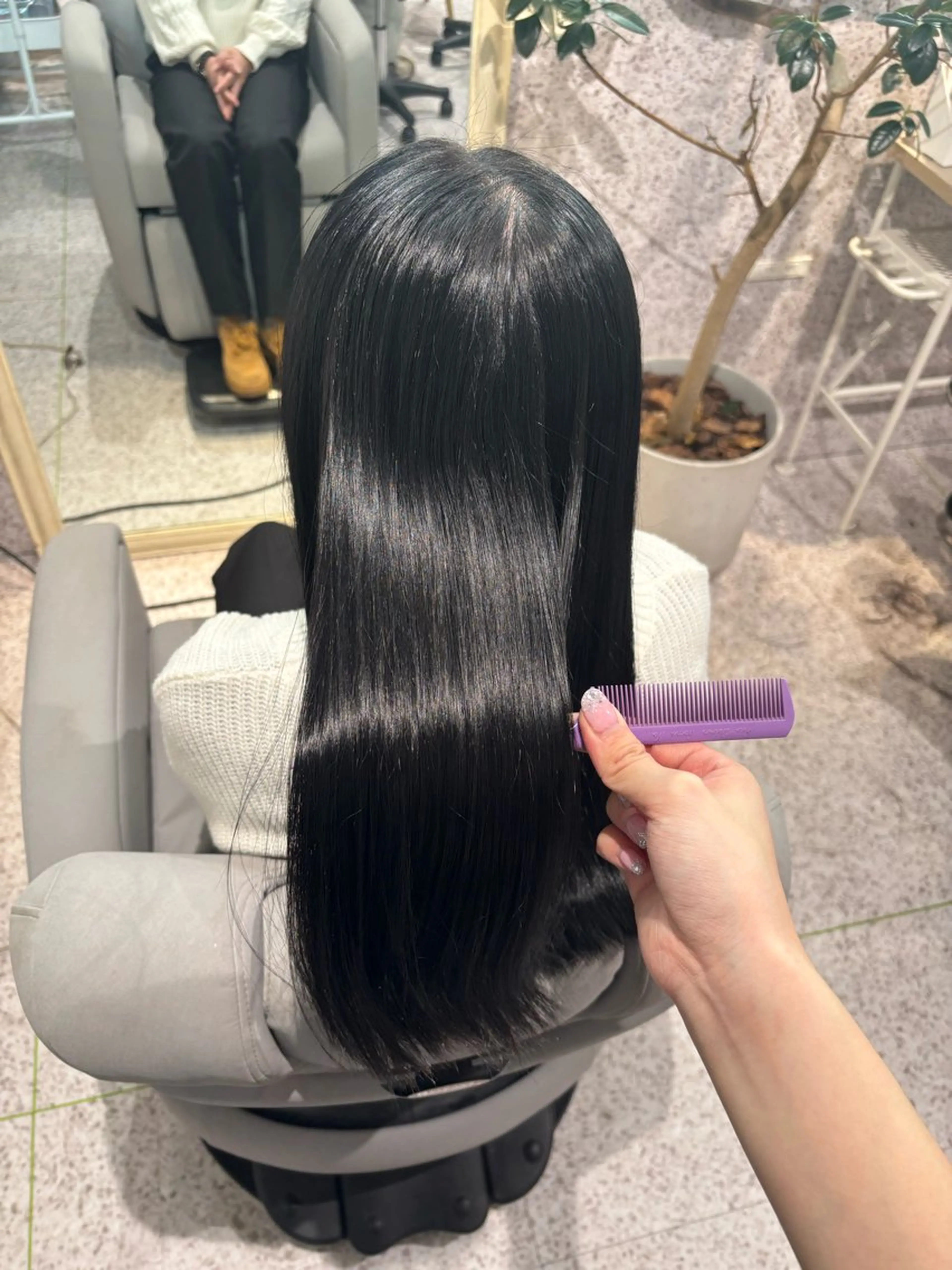 ロング カラー 黒髪 ブルーカラー ブルーブラック ダークグレー ダブルカラー カット ヘアカラー 暖色カラー/ パリジェンヌ💟みくのヘアスタイル