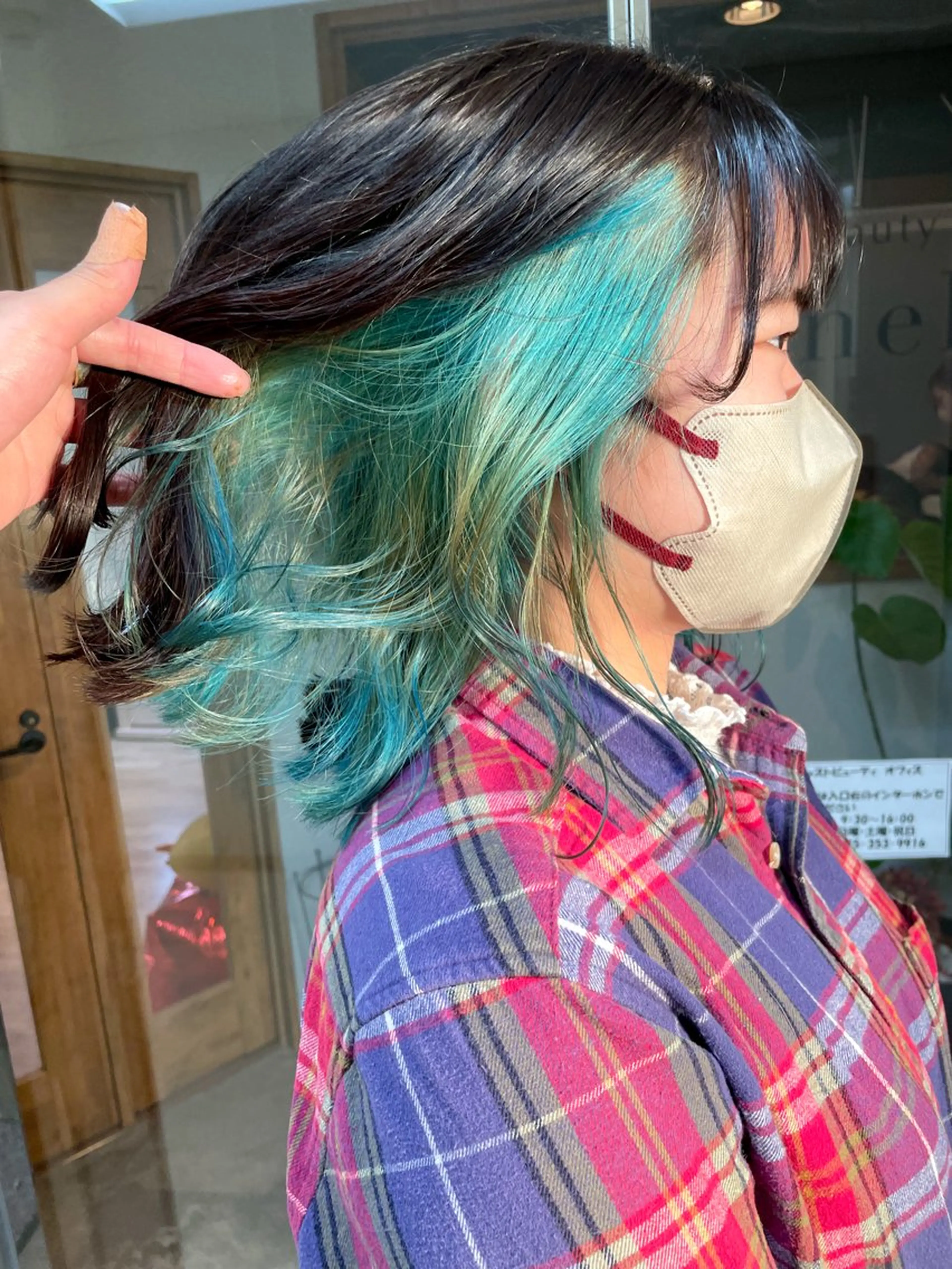 ミディアム カラー エメラルドグリーン 髪質改善/ブリーチ 田代 龍我のヘアスタイル