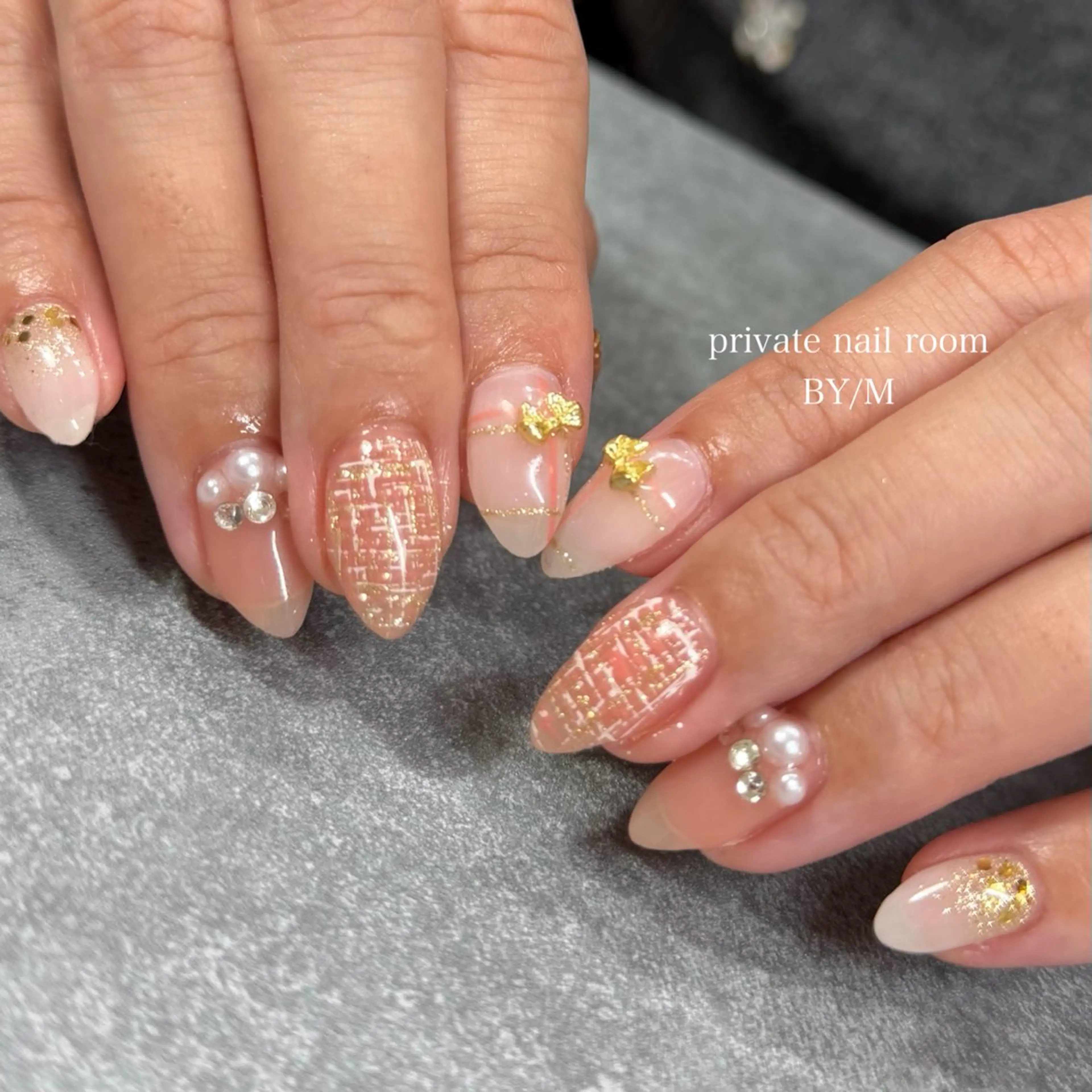 ネイル 持ち込み ピンク ツイードネイル ハンドネイル BY / Mのネイルデザイン