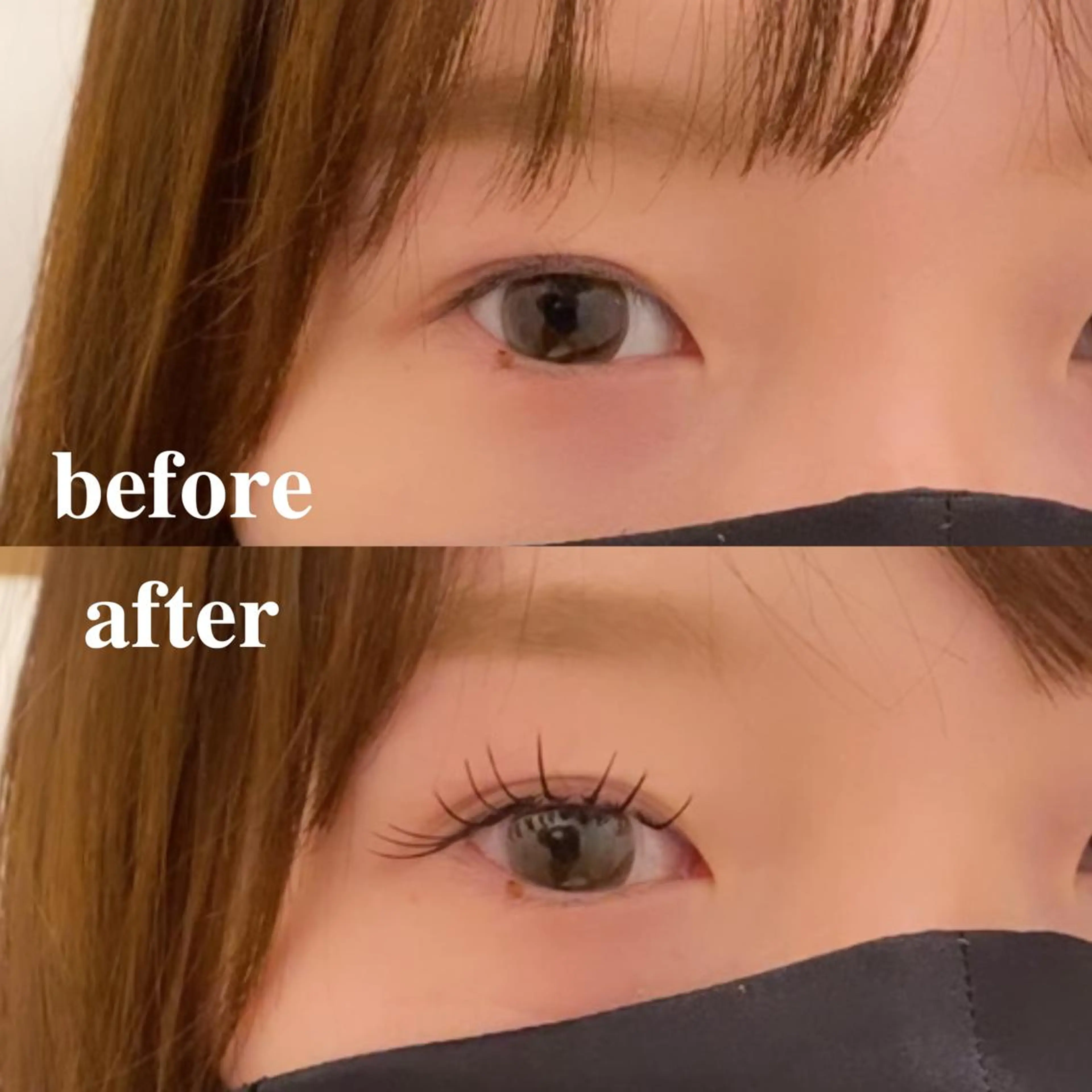 マツエク・マツパ 束感まつ毛 フラットラッシュ 韓国風マツエク パリジェンヌラッシュリフト ボリュームラッシュ 肌に馴染むハイトーン /ミルクティーカラーのヘアスタイル