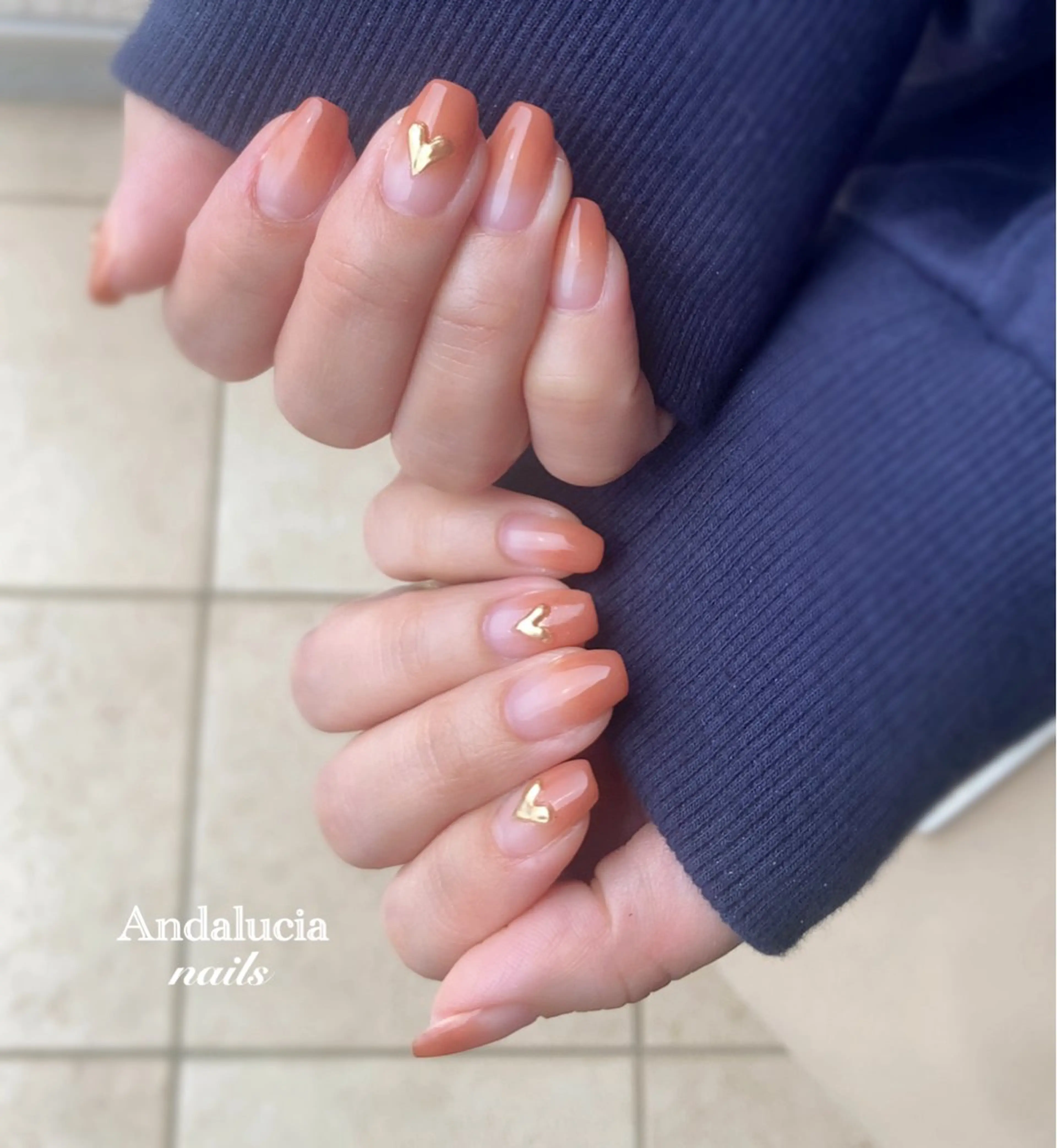 ネイル ハート オレンジ ぷっくりネイル ハンドネイル Andalucia nailsのネイルデザイン