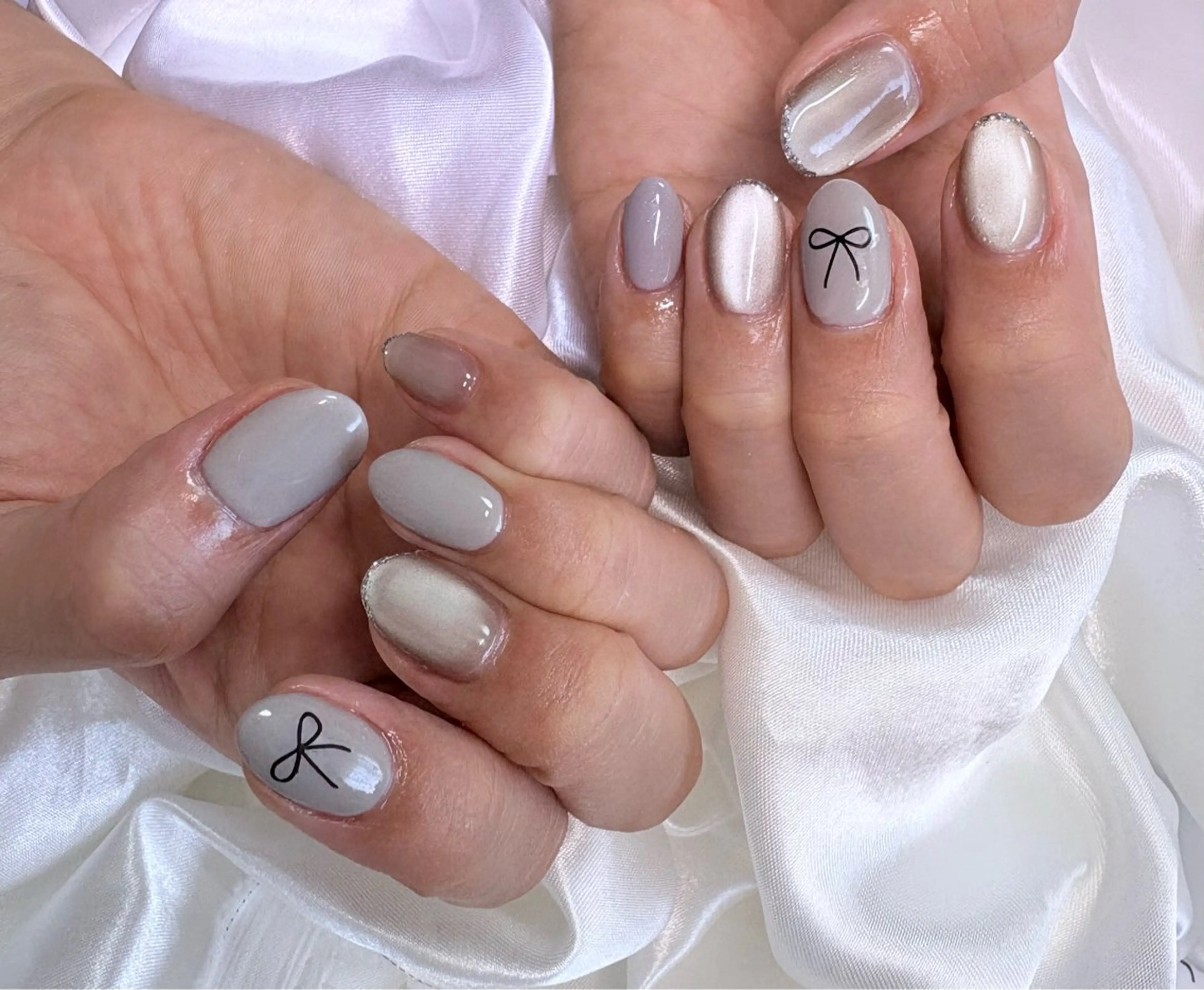 ネイル マグネットネイル オフィスネイル リボン ハンドネイル 松田 由真のネイルデザイン