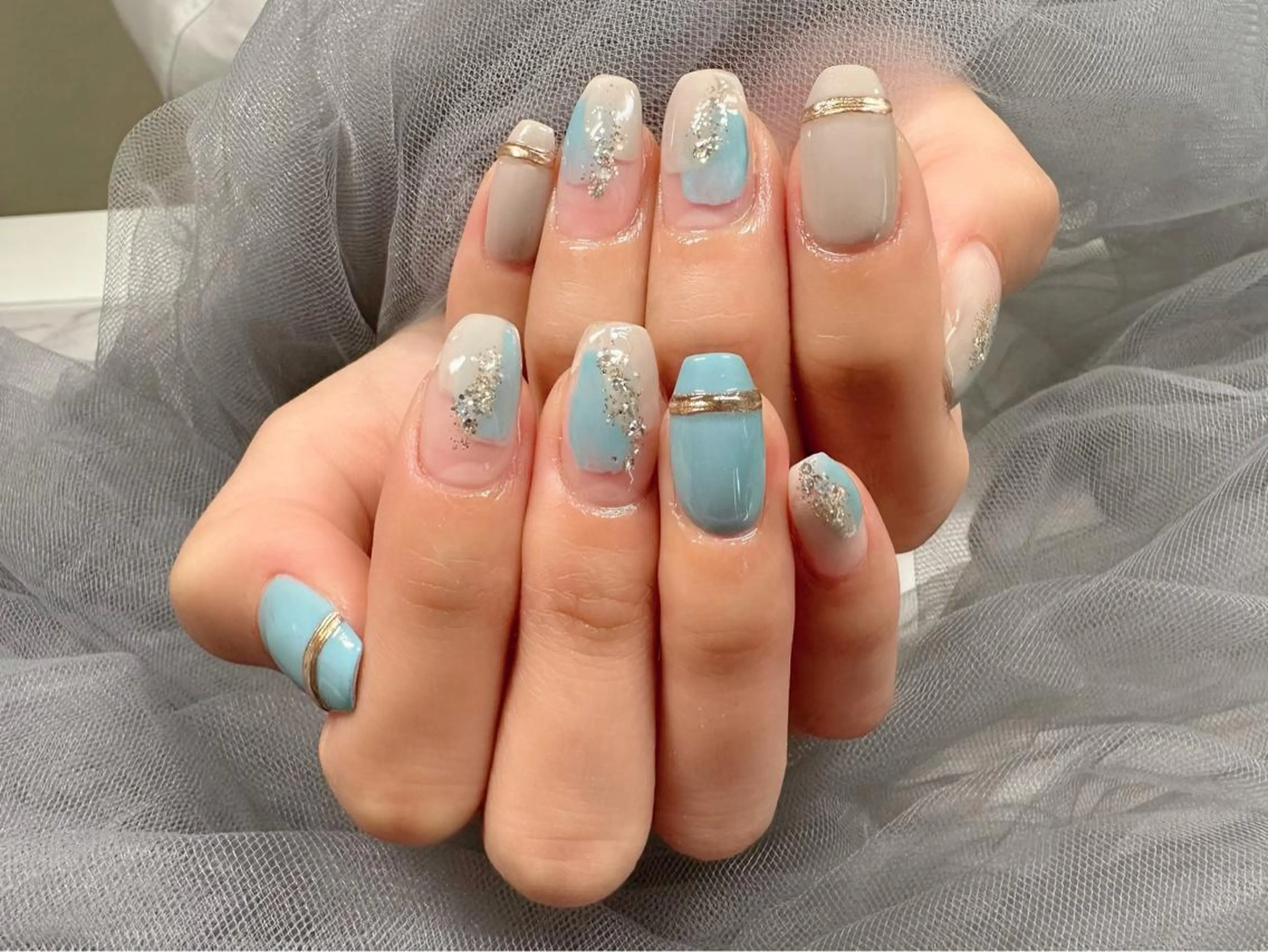 ネイル 水色 ハンドネイル KURELLY所属・Nail Salon KURELLYのネイルデザイン