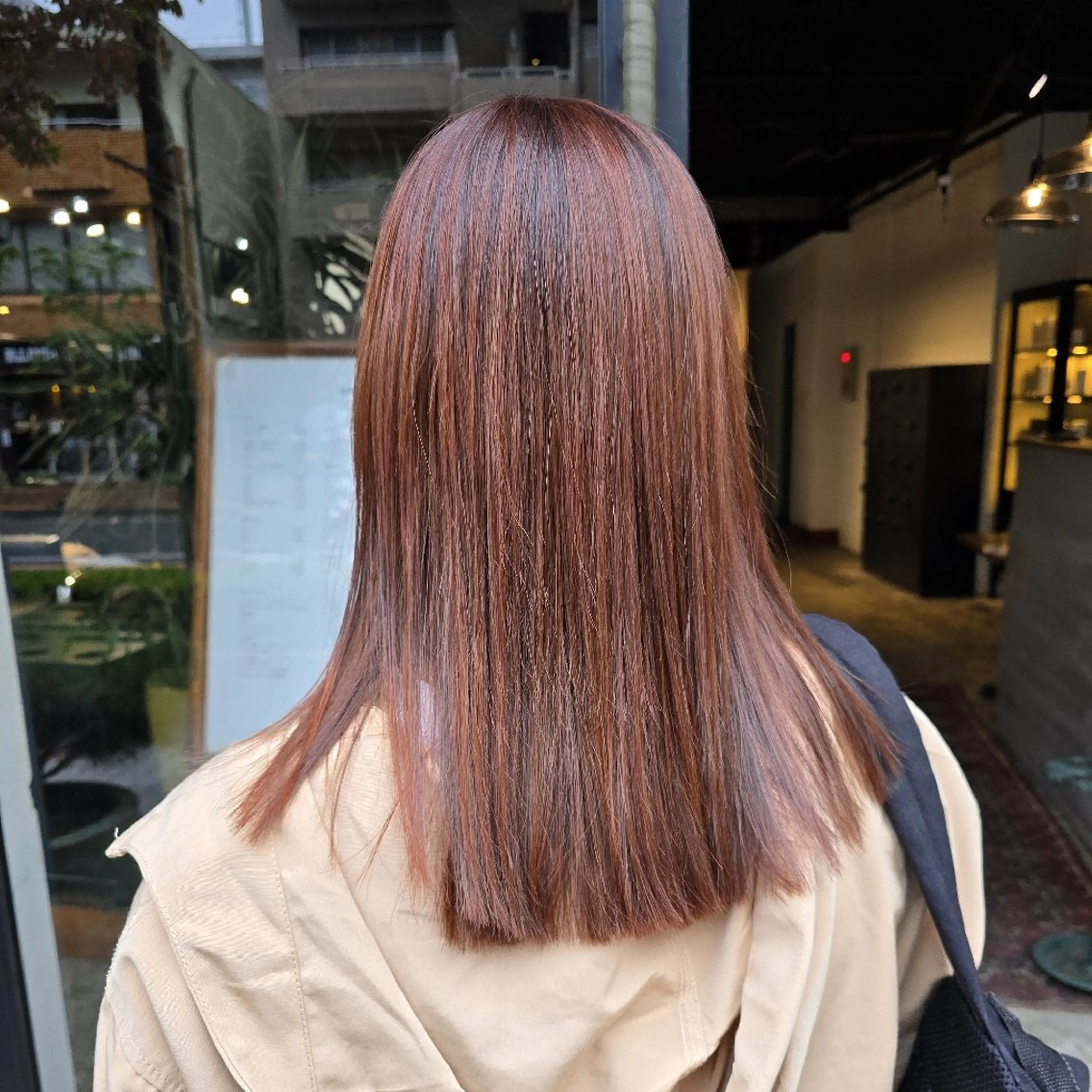 セミロング カラー オレンジ ヘアカラー トリートメント ハヤシ マユ ✂ 府中美容室のヘアスタイル