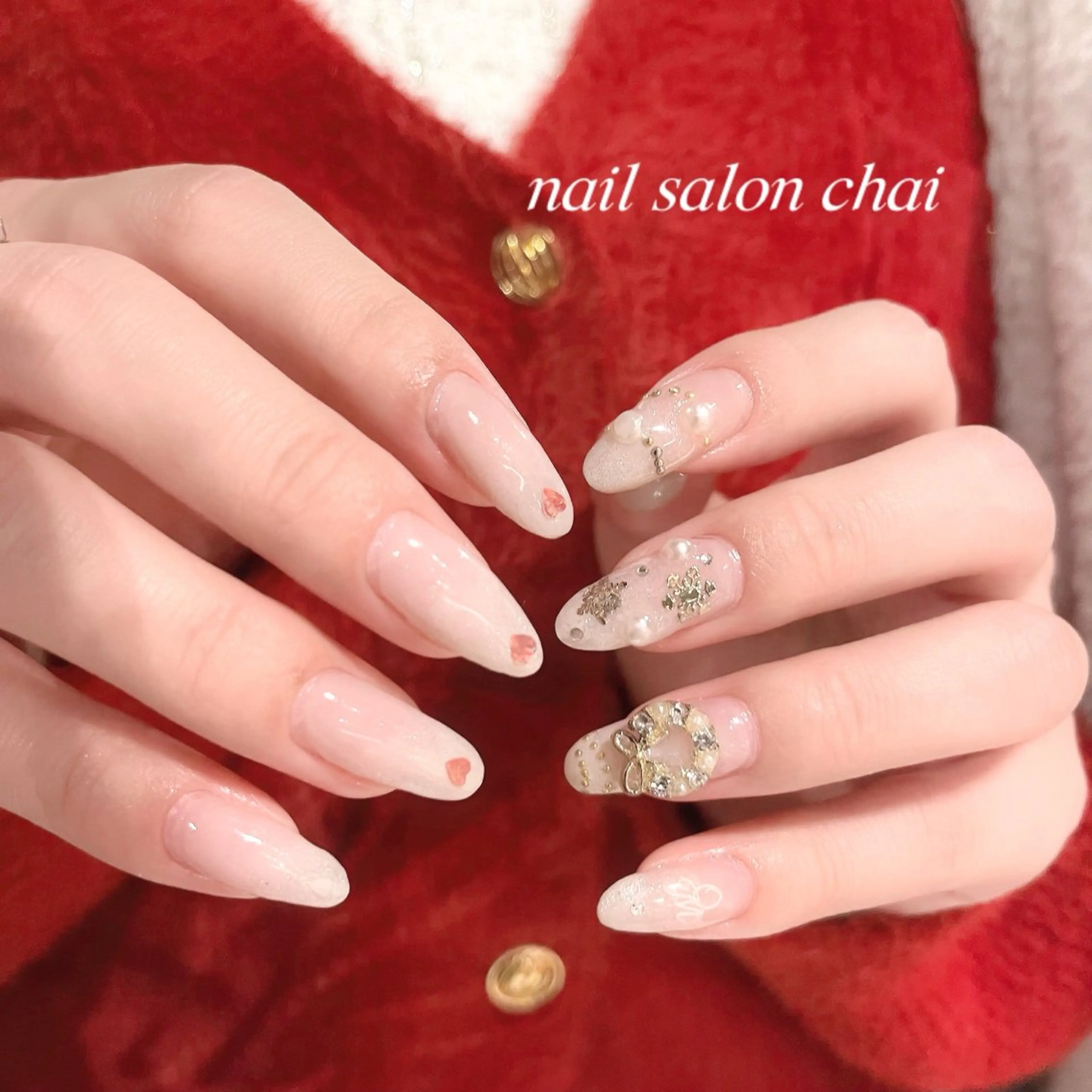 ネイル グラデーション ホワイト 冬ネイル クリスマス nail salon chai 上本町のネイルデザイン