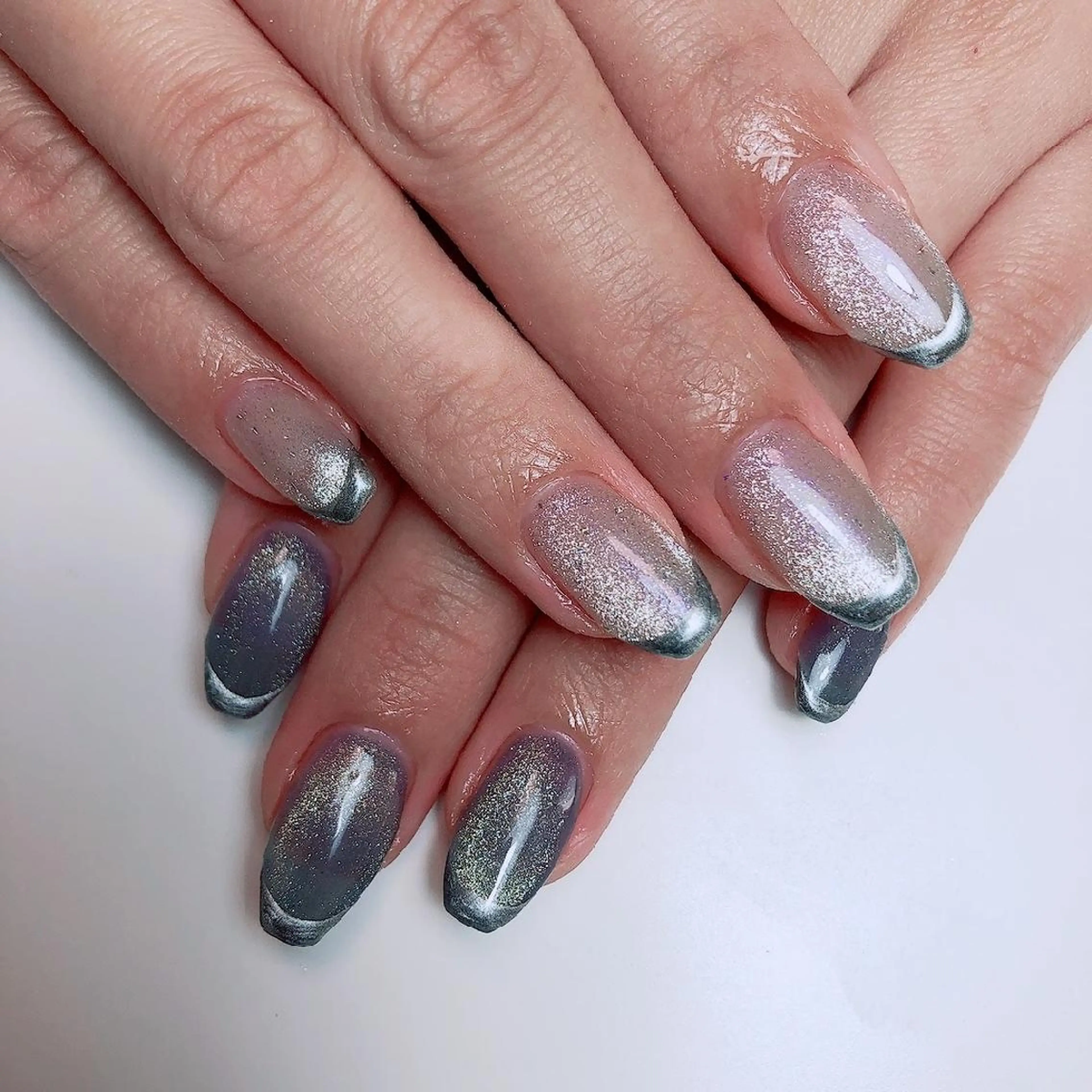 セミロング ネイル フレンチネイル マグネットネイル ☺︎山部 志麻☺︎のネイルデザイン