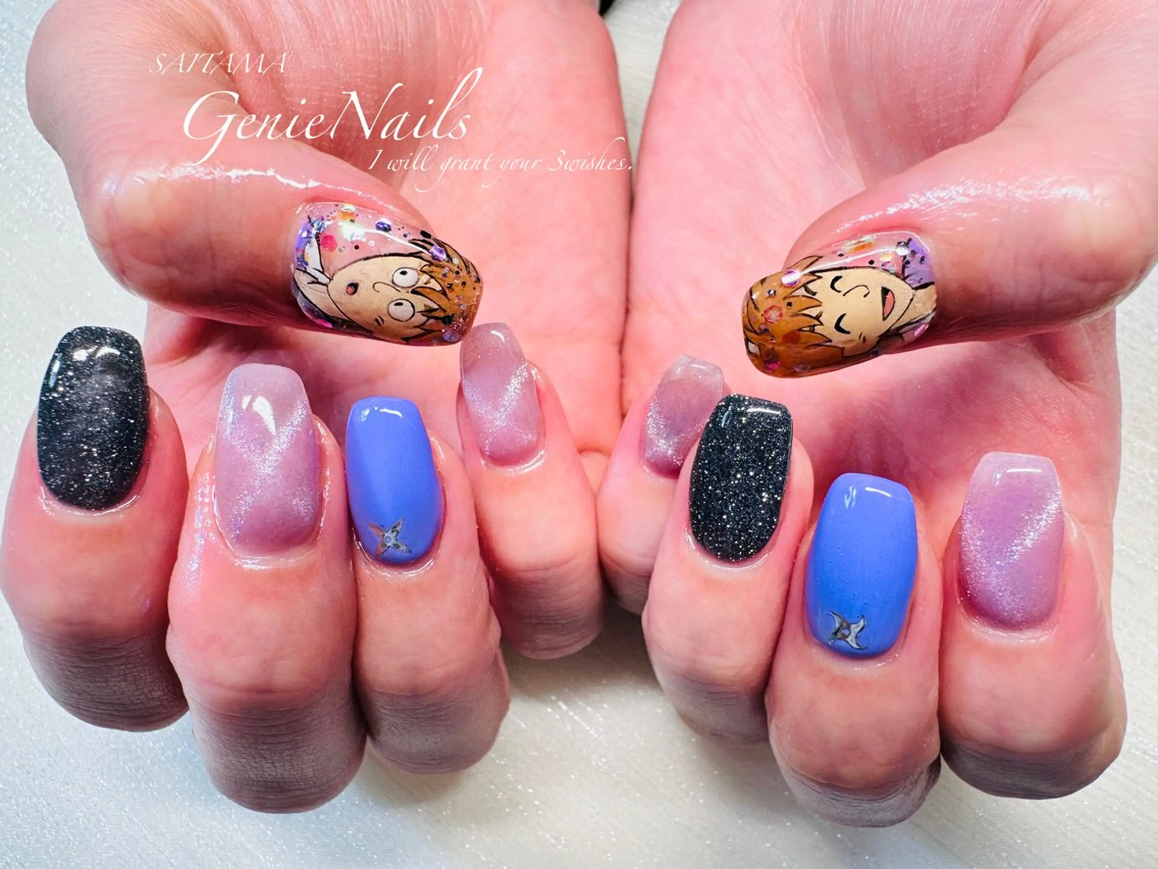 メンズ ネイル アートネイル 氷ネイル・うるうるネイル ロングネイル メンズネイル 持ち込み Genie Nailsのネイルデザイン