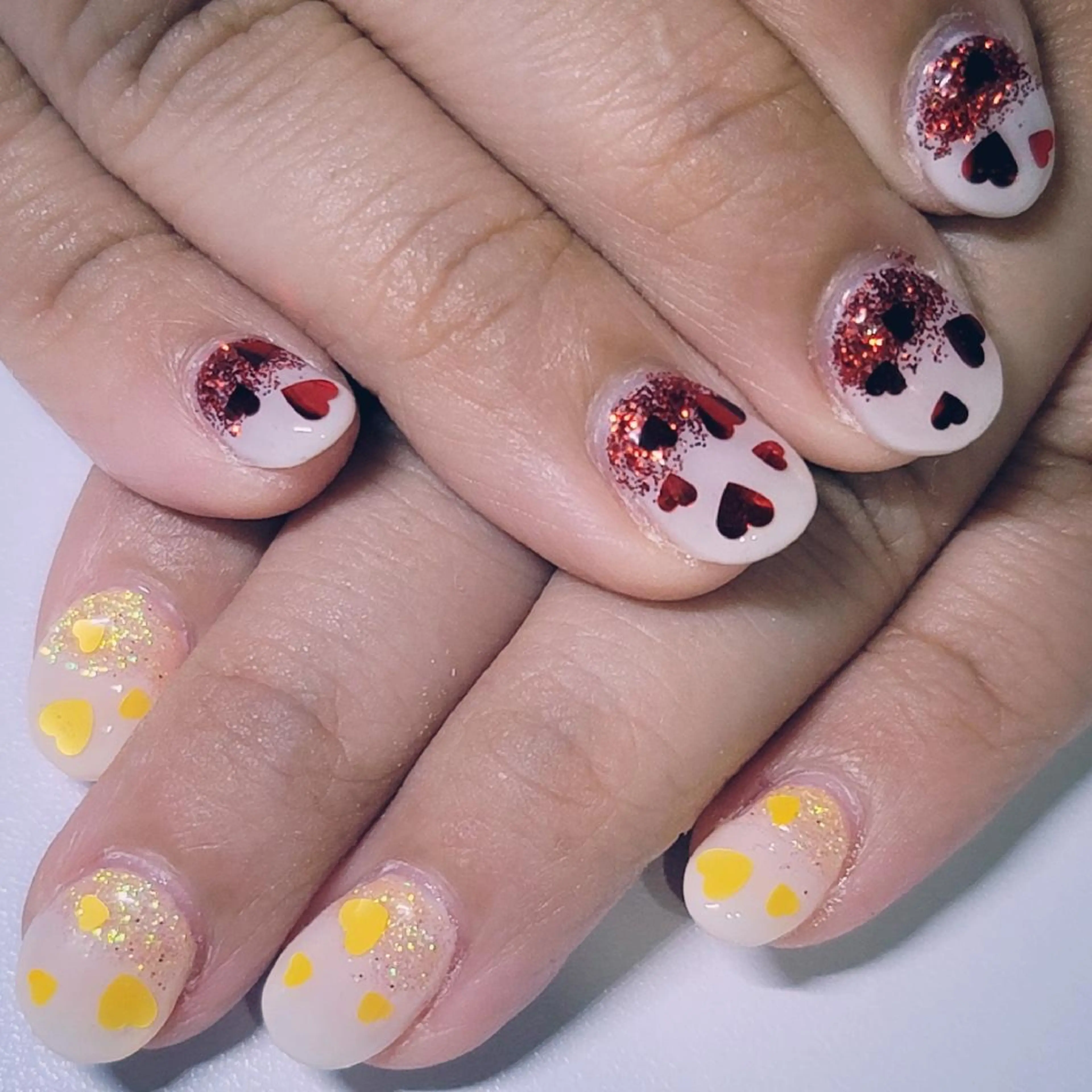 ネイル アートネイル グラデーション ハート ラメ(グリッター) オレンジ ハンドネイル よしだ ひろきのネイルデザイン