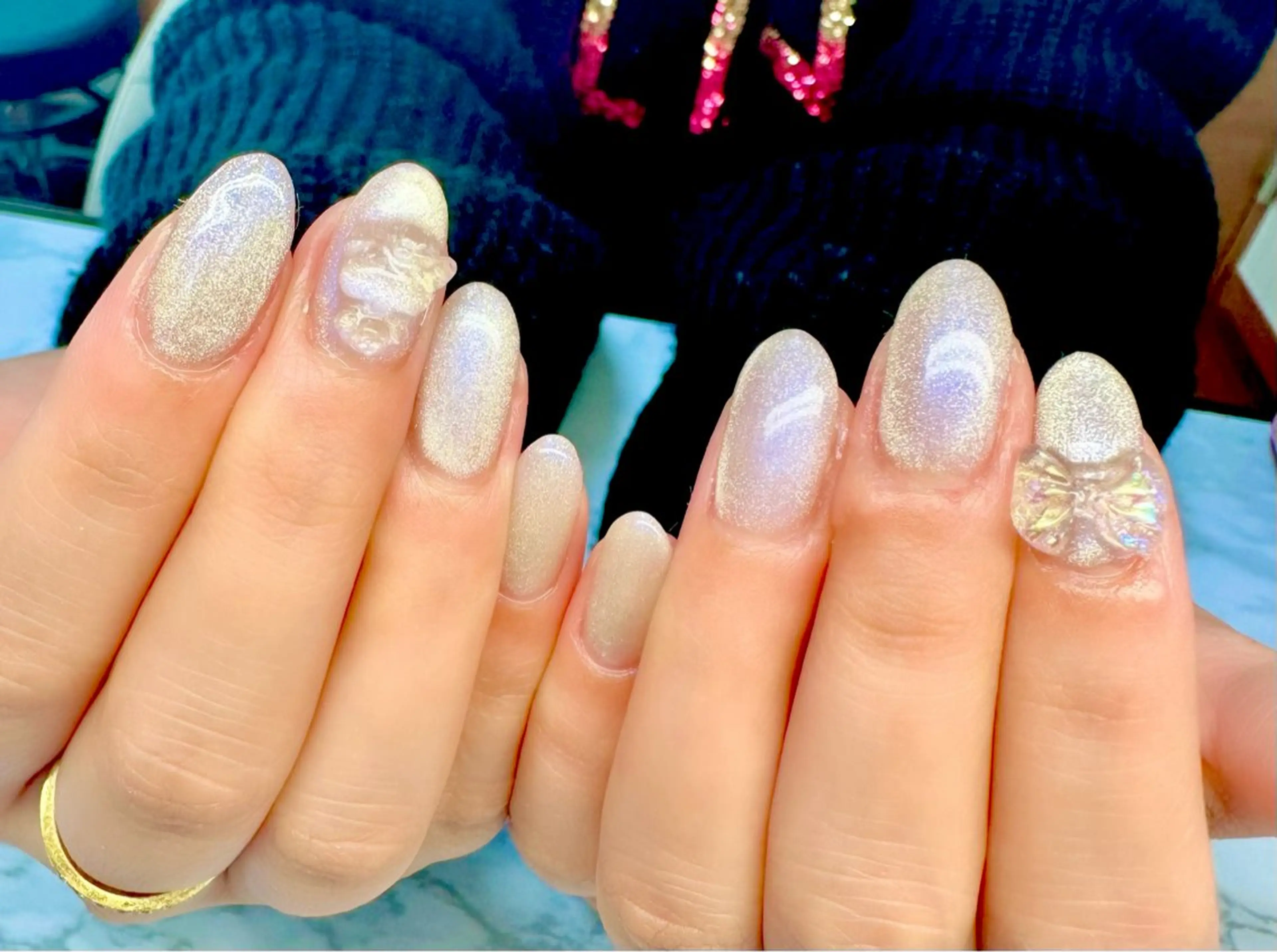ネイル マグネットネイル ニュアンスネイル リボン 春ネイル M.N_ nailのネイルデザイン