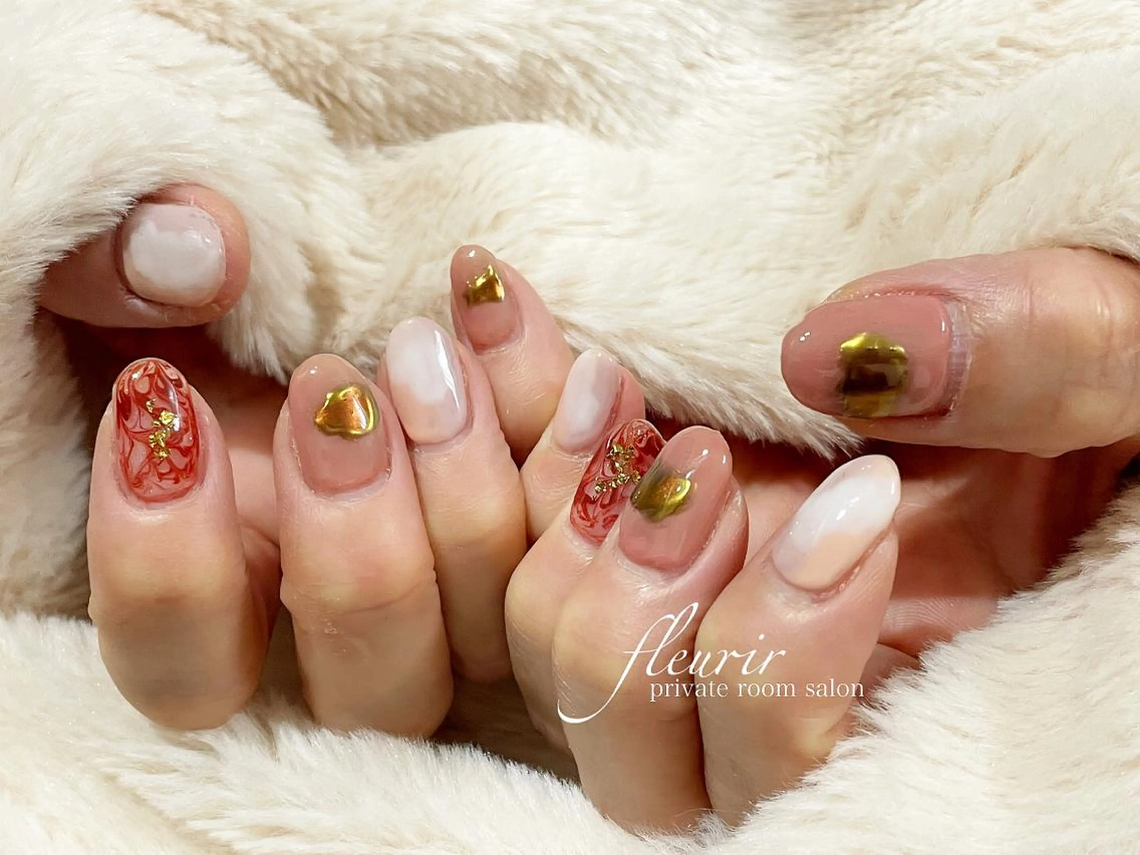 ネイル アートネイル 大理石ネイル(マーブル) ミラーネイル フルリール 【プライベートサロンのネイルデザイン