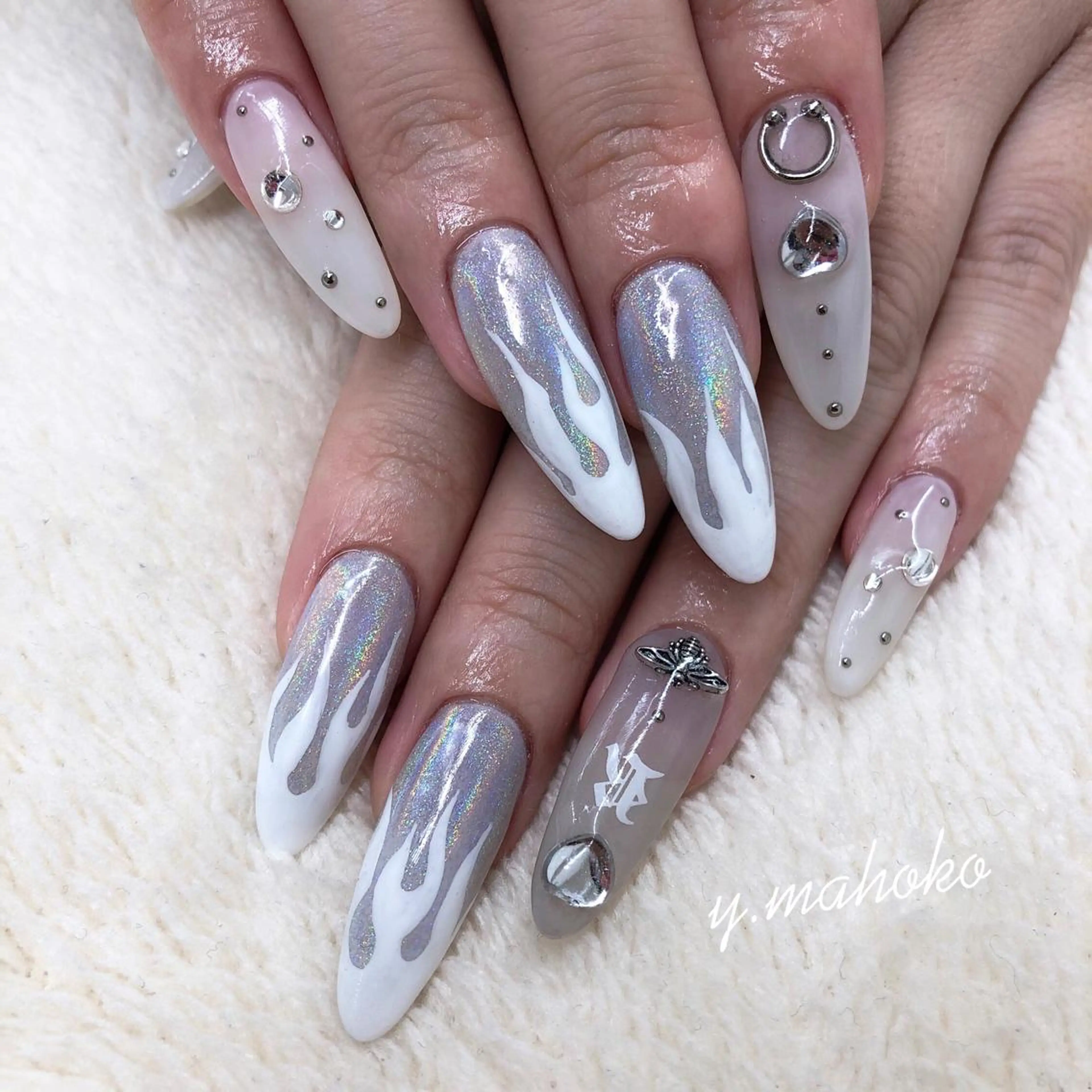 ロング ネイル ハンドネイル パラジェル有/ 長さだし/mahoのネイルデザイン