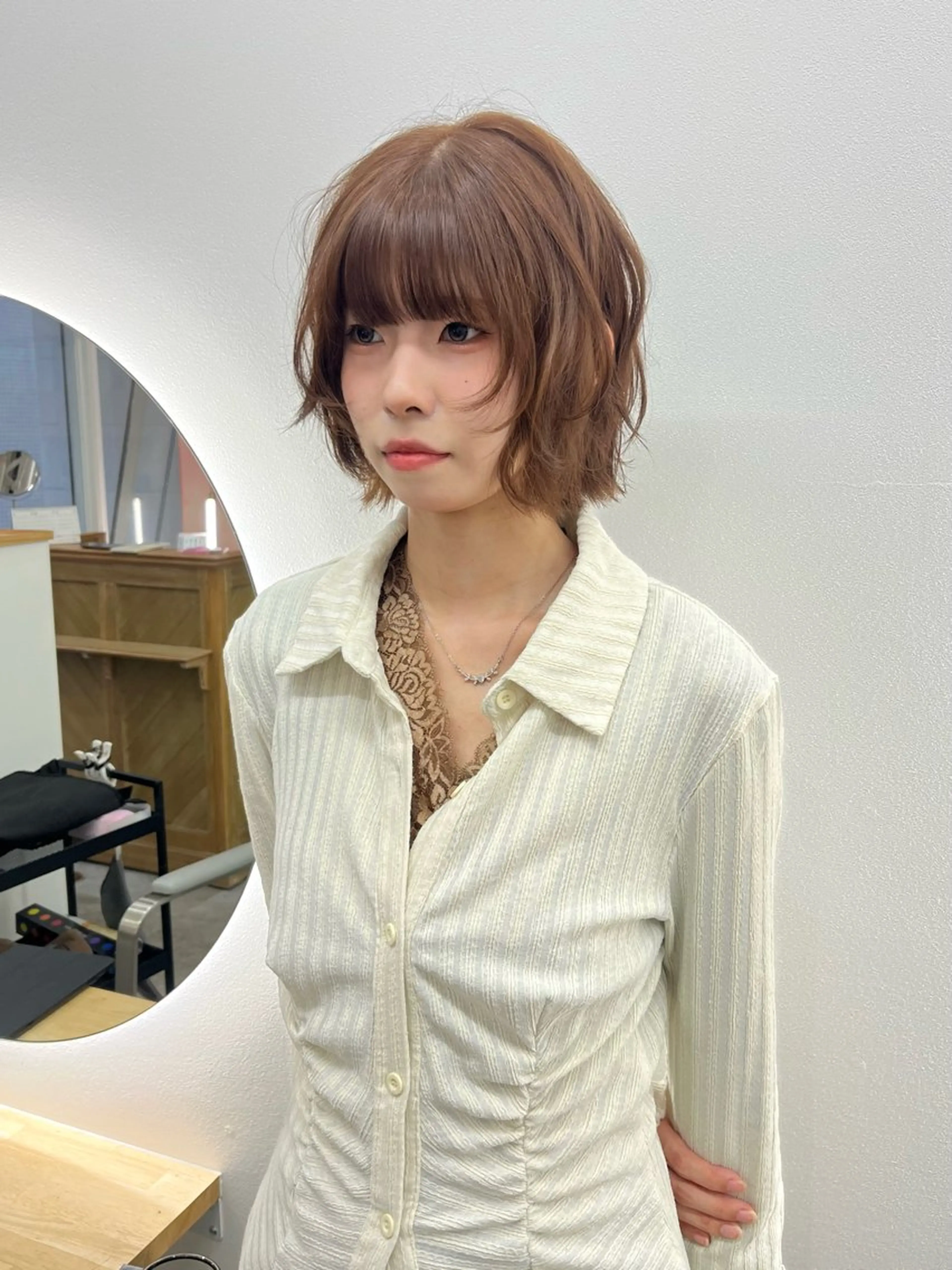 ミディアム カラー カット ヘアカラー トリートメント ベージュ⟡˖レイヤー ˖ ࣪⊹あずきのヘアスタイル