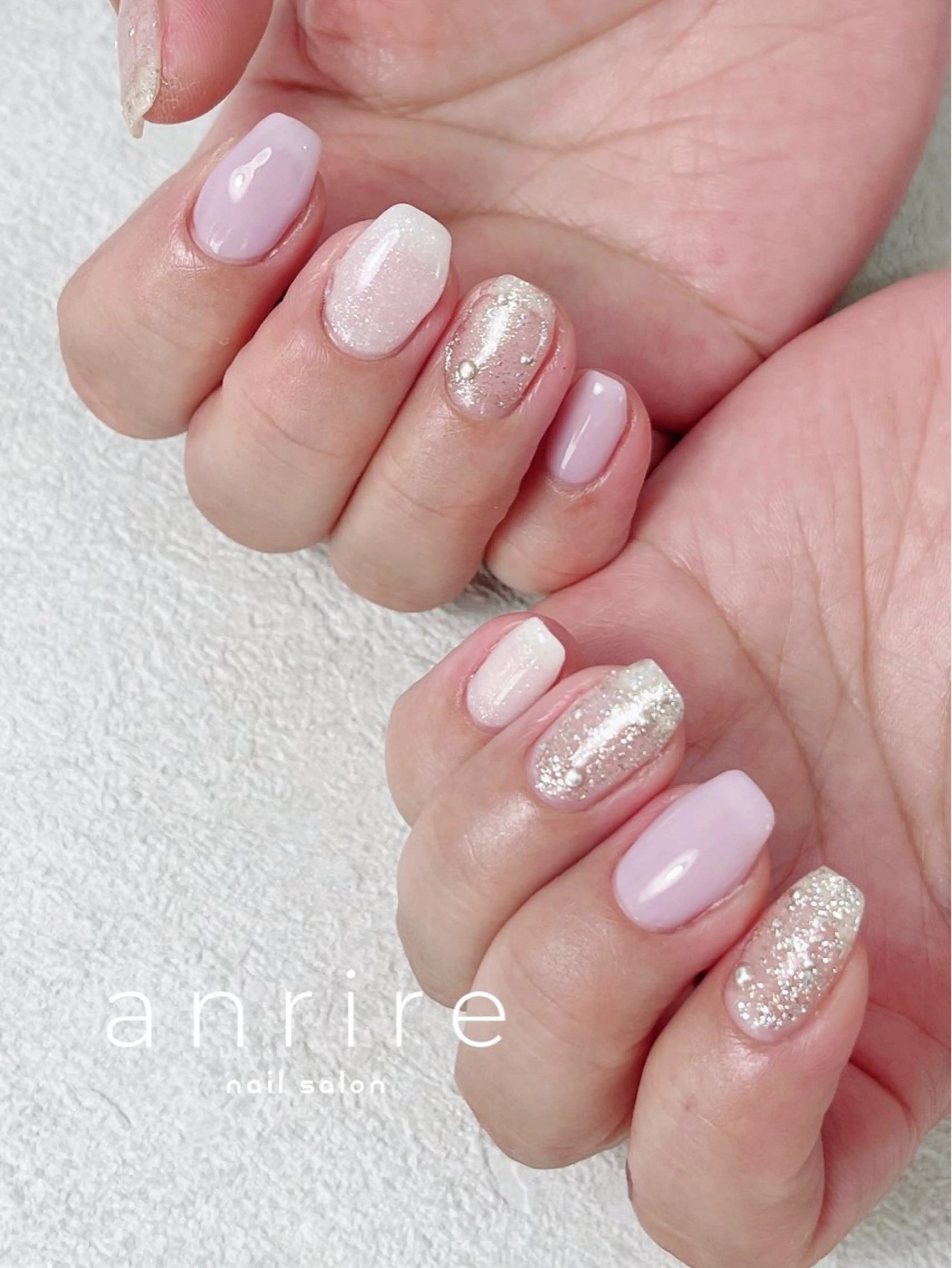 ネイル ジェルネイル キラキラネイル ラメ(グリッター) パラジェル パープル ハンドネイル nailsalon anrireのネイルデザイン