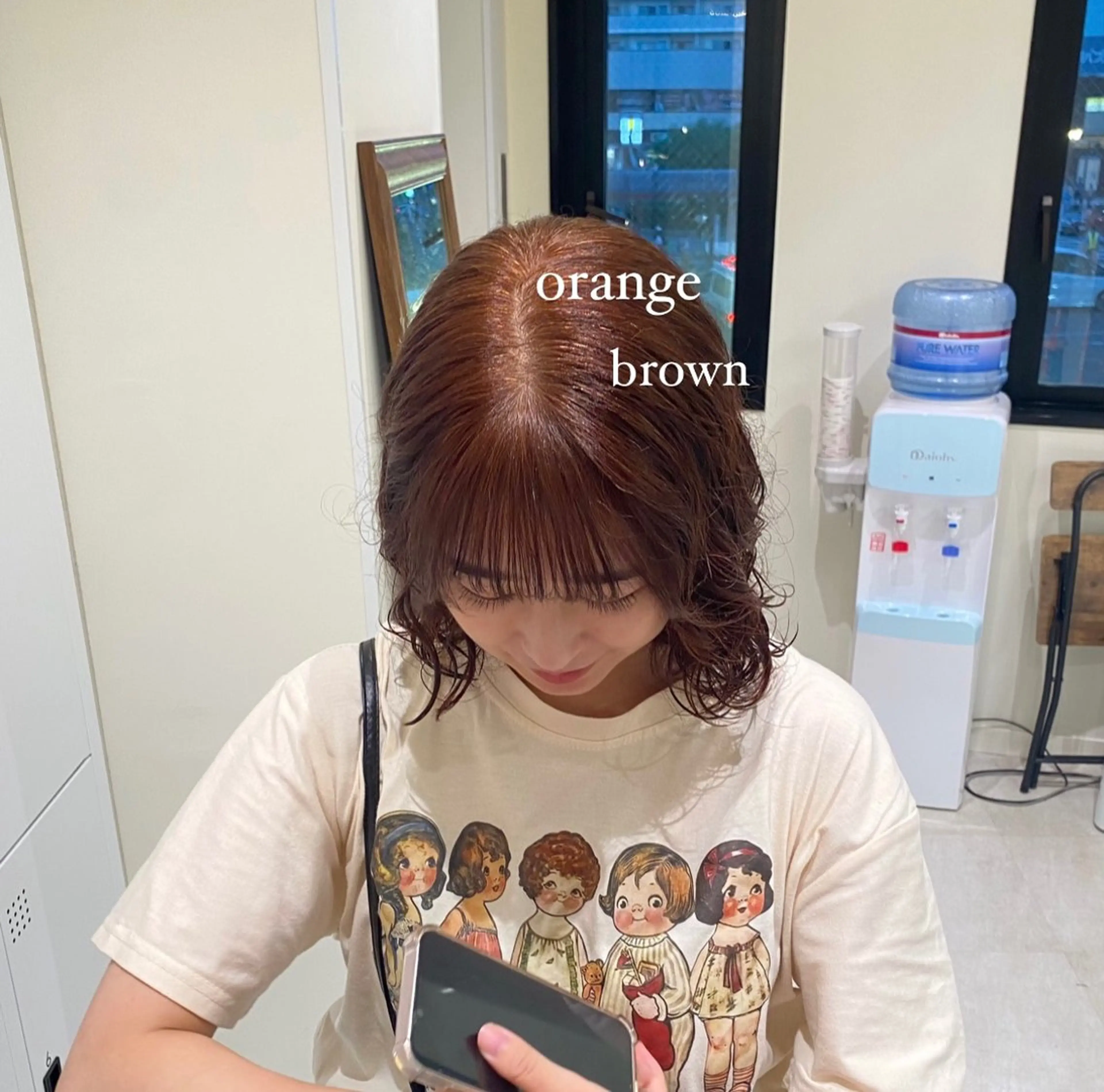 ミディアム カラー ブラウンカラー オレンジ オレンジブラウン 暖色カラー /ヘアアレンジ/花鈴のヘアスタイル