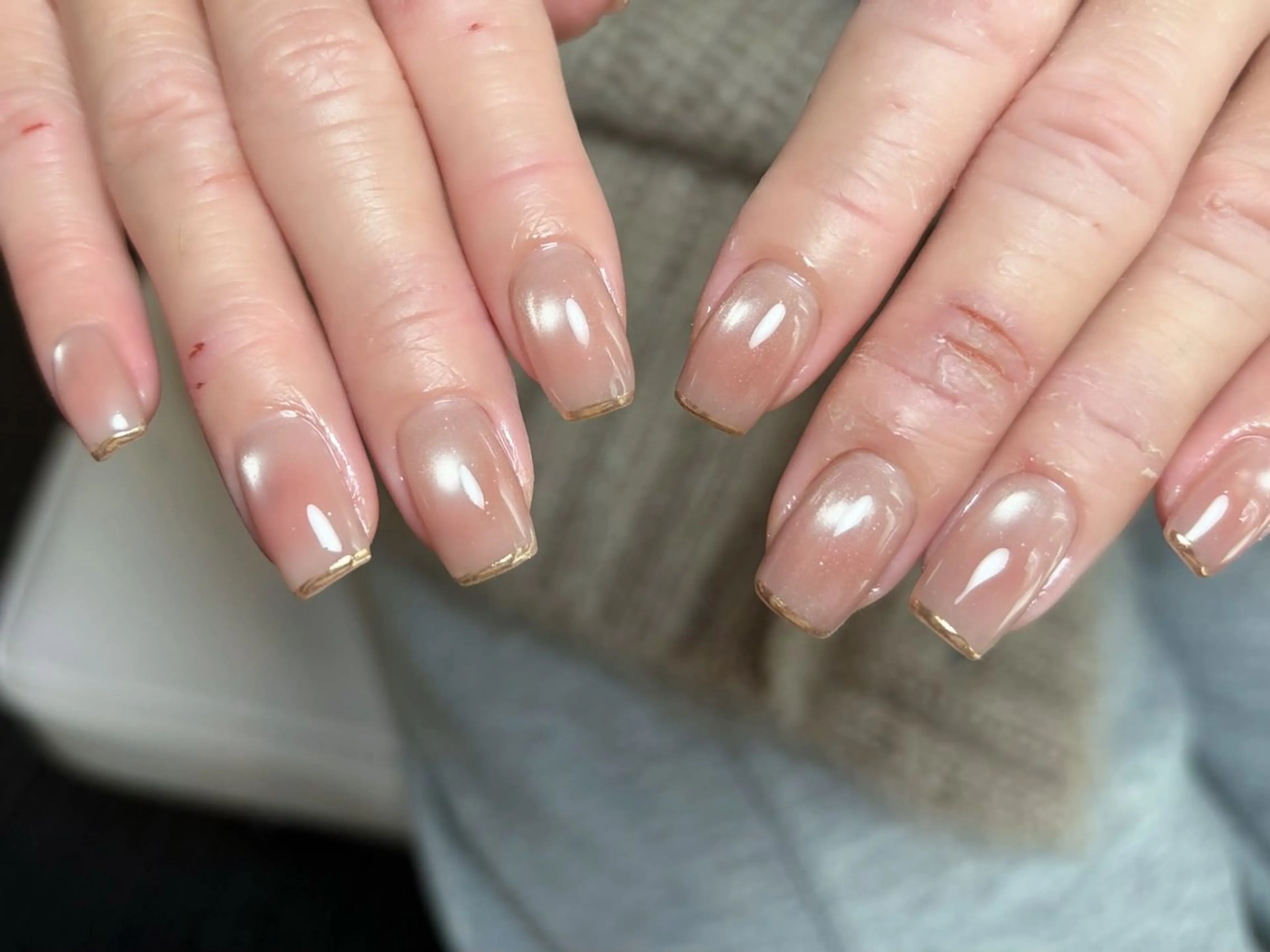 ネイル オーロラネイル 長さ出し フレンチネイル ジェルネイル ガラスフレンチ ハンドネイル Rela・S NAILのネイルデザイン