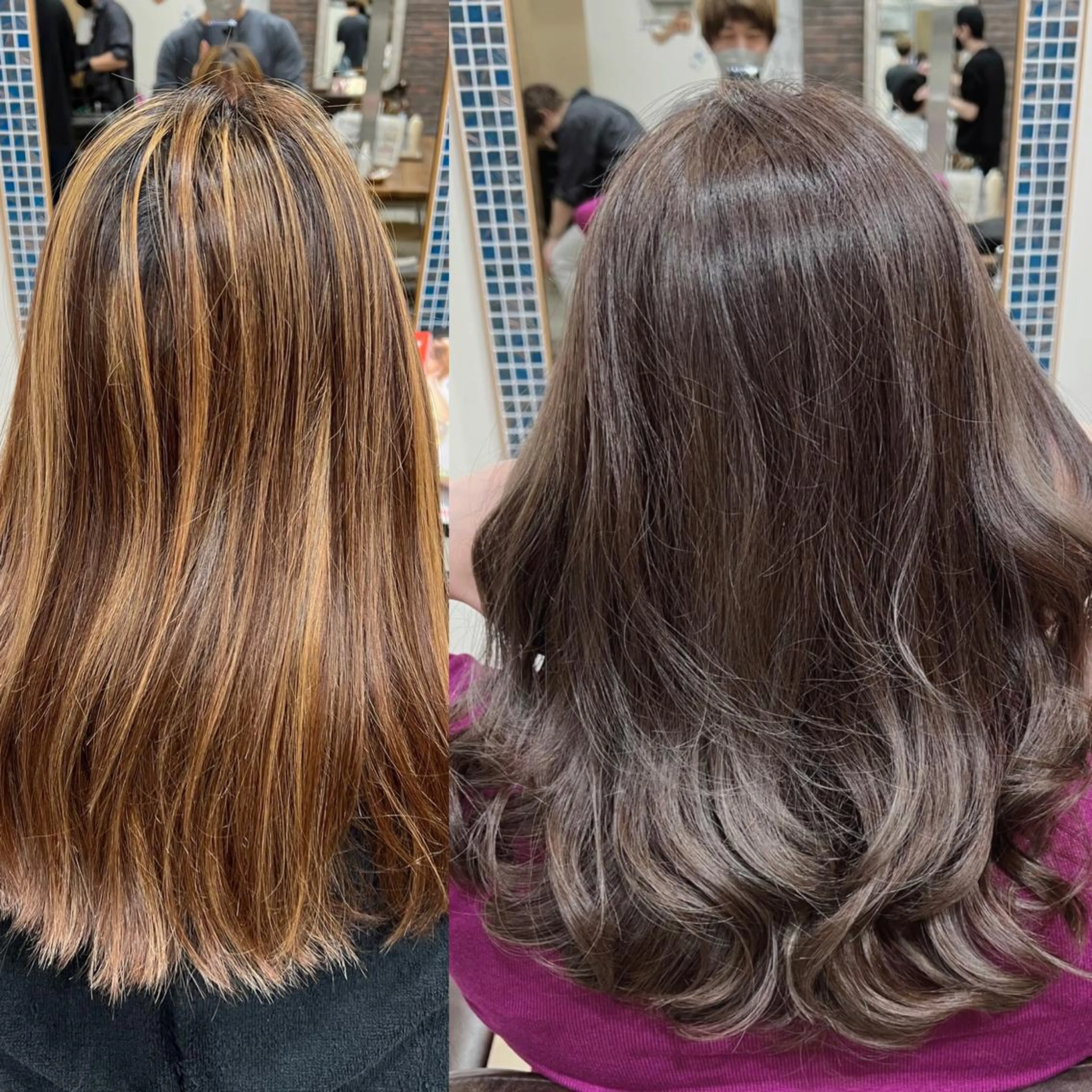 セミロング カラー ヘアアレンジ バレイヤージュ ブリーチ ブラウンカラー ケアブリーチ 透明感カラー カット ヘアカラー トリートメント 五反田　美容院☆張 明星☆韓国ヘアのヘアスタイル