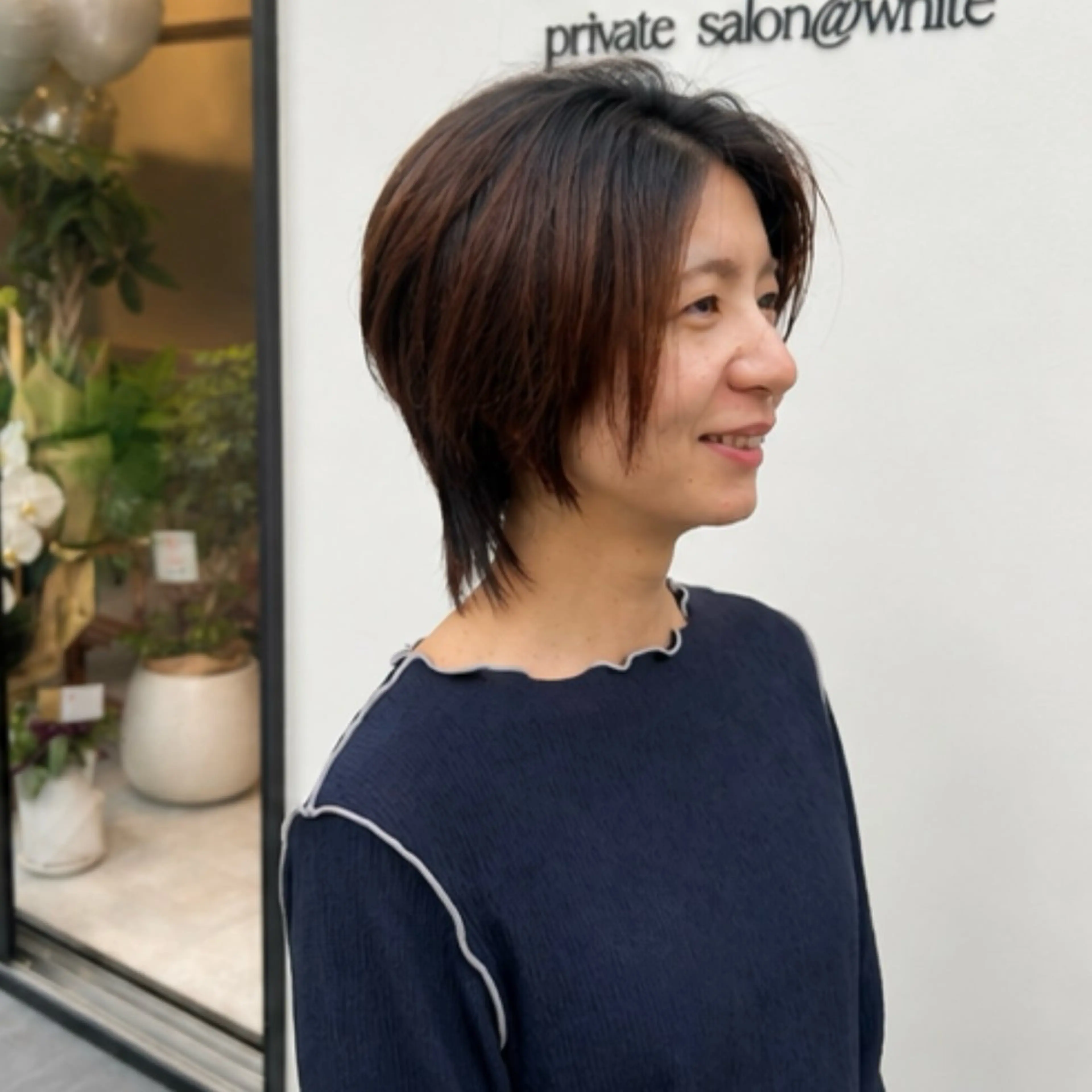 セミロング パーマ 髪質改善 縮毛矯正 カット 久木原 ゆりのヘアスタイル