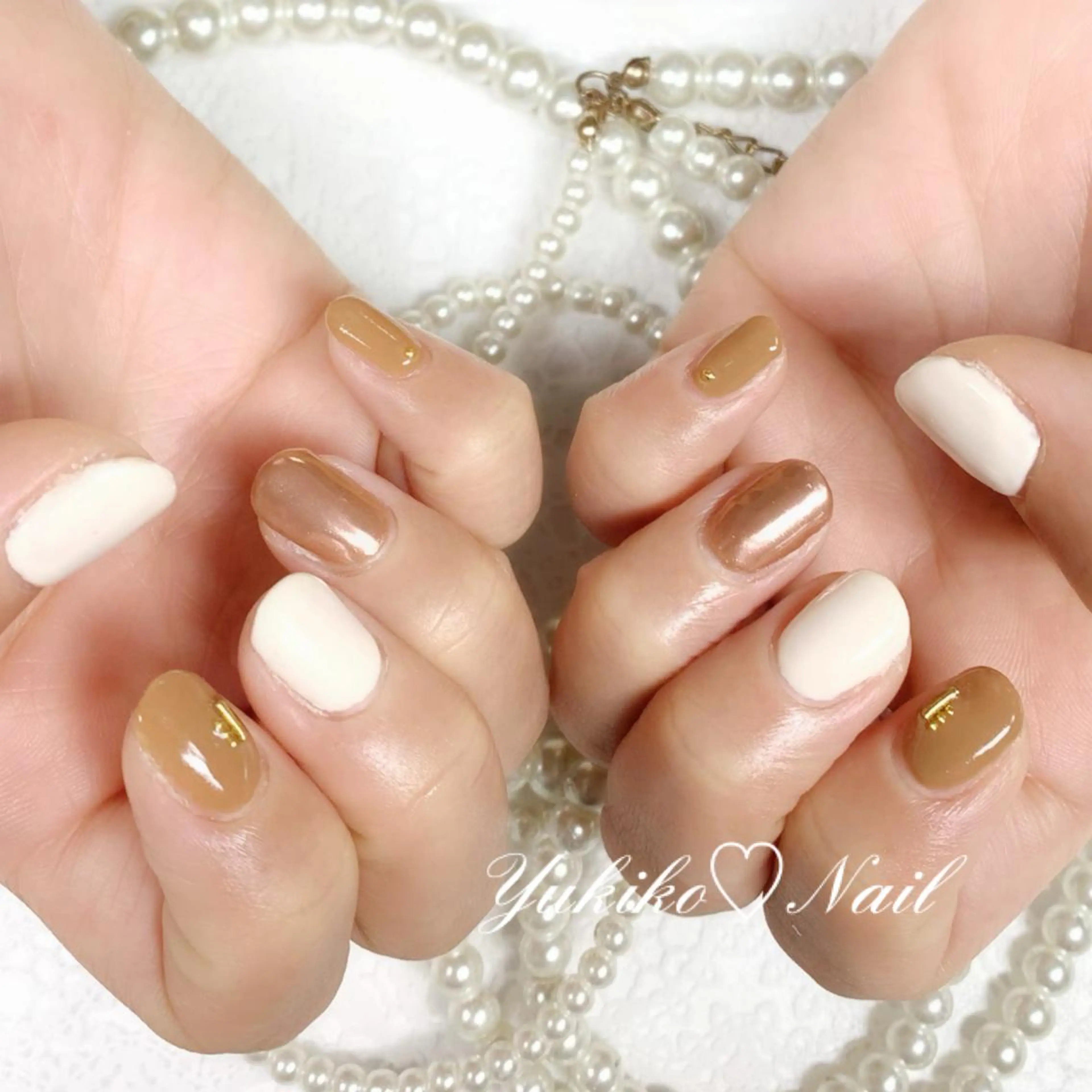 ネイル ブラウン ミラーネイル ワンカラーネイル シンプルネイル ユキコ ネイルのネイルデザイン
