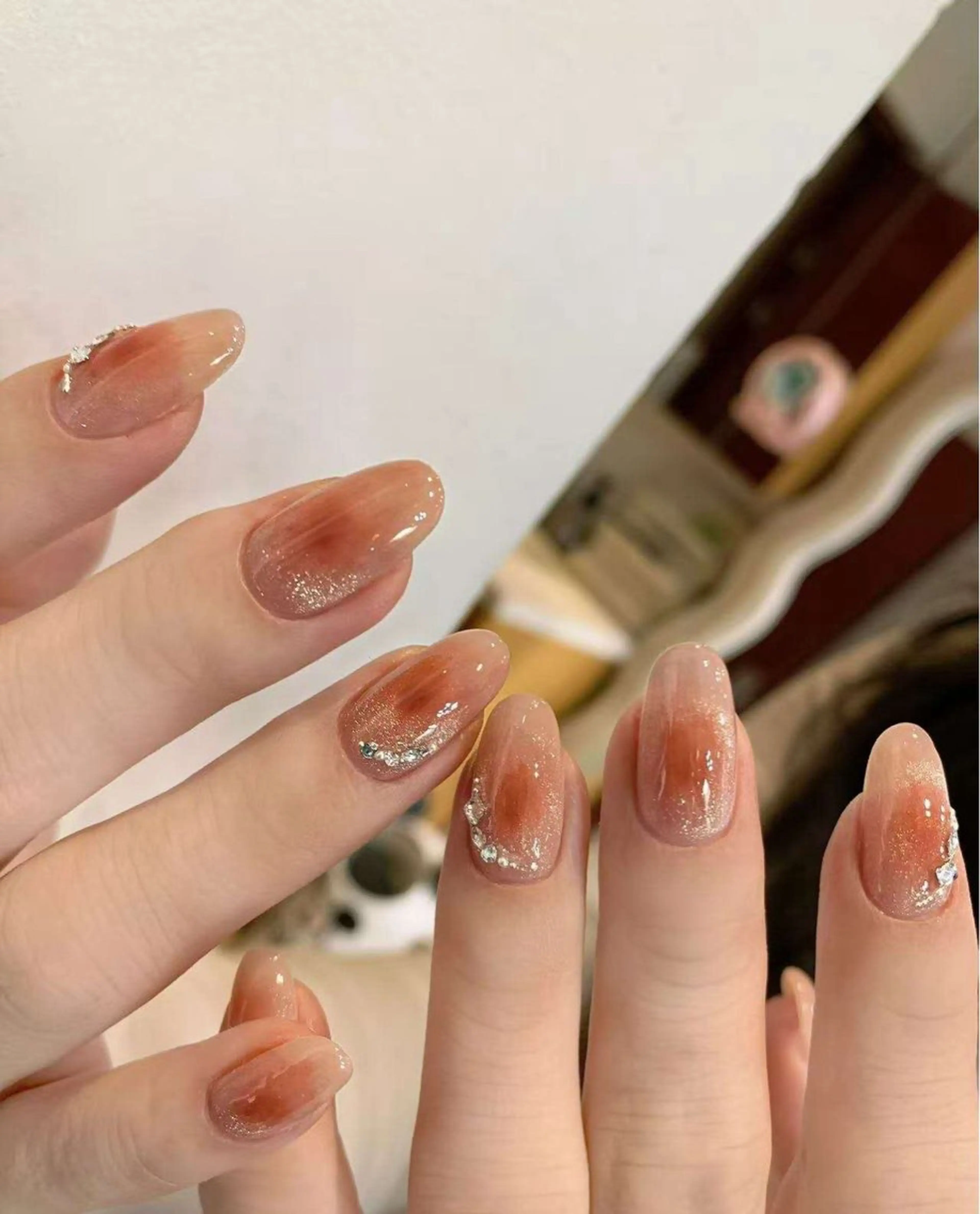 ネイル フラワーネイル フレンチネイル ジェルネイル ガラスフレンチ ハート ハンドネイル BabyYouMi nailのネイルデザイン