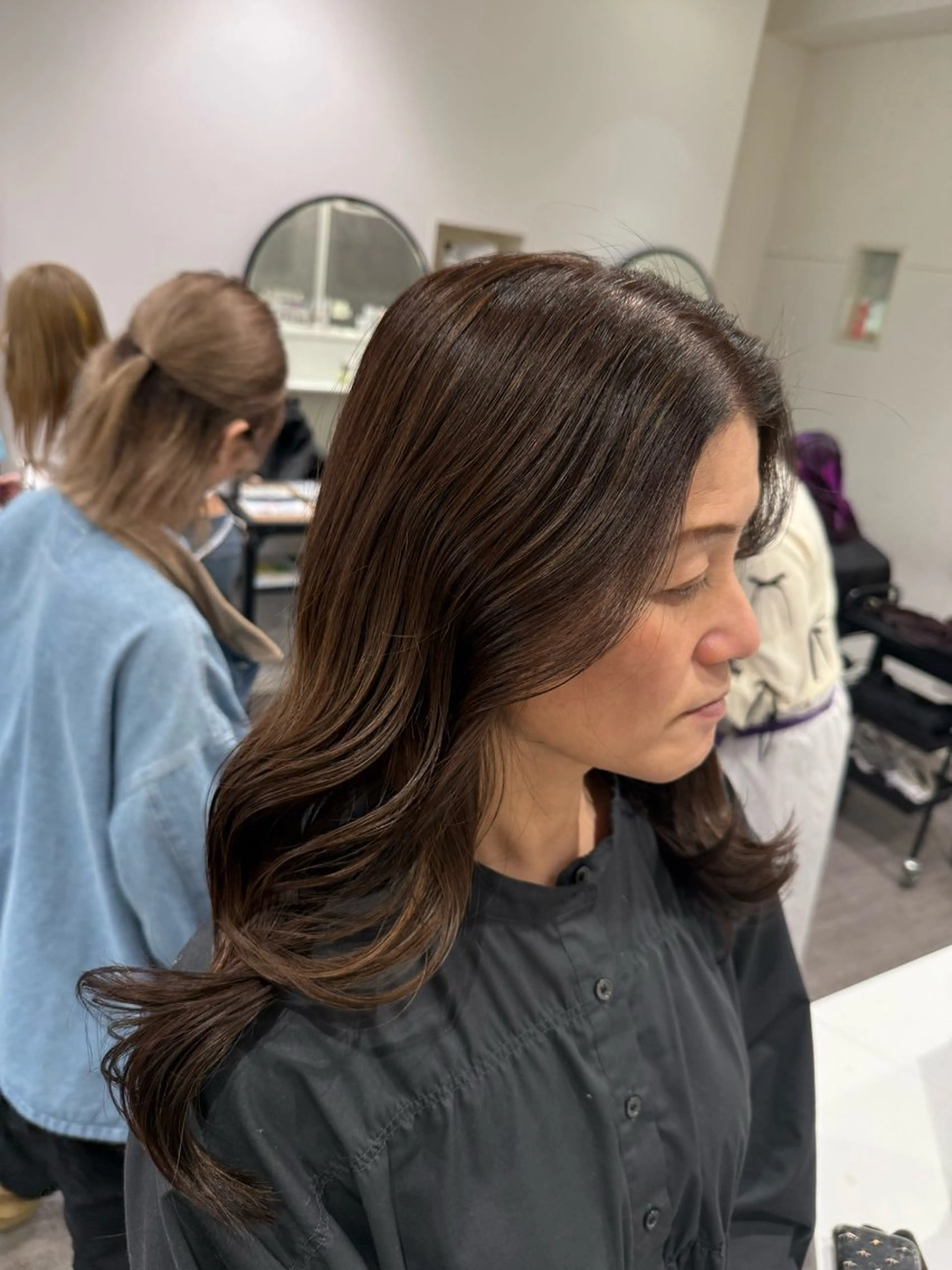 セミロング カラー ハイライトカラー ハイライト カット ヘアカラー トリートメント 艶髪レイヤー上田 紗也🇰🇷💗のヘアスタイル