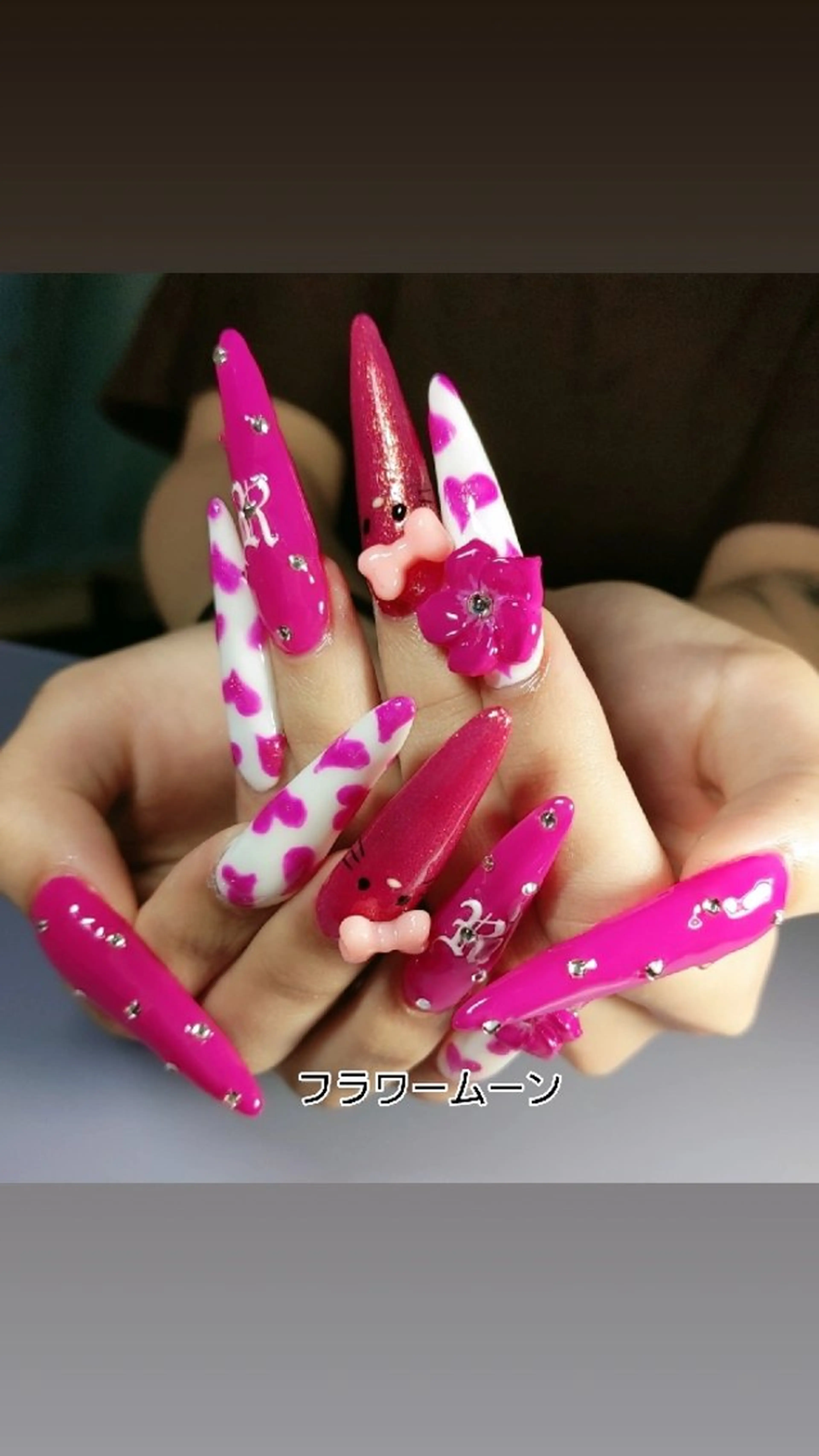ネイル ハート リボン ハンドネイル ハンドケア フラワー ムーンのネイルデザイン