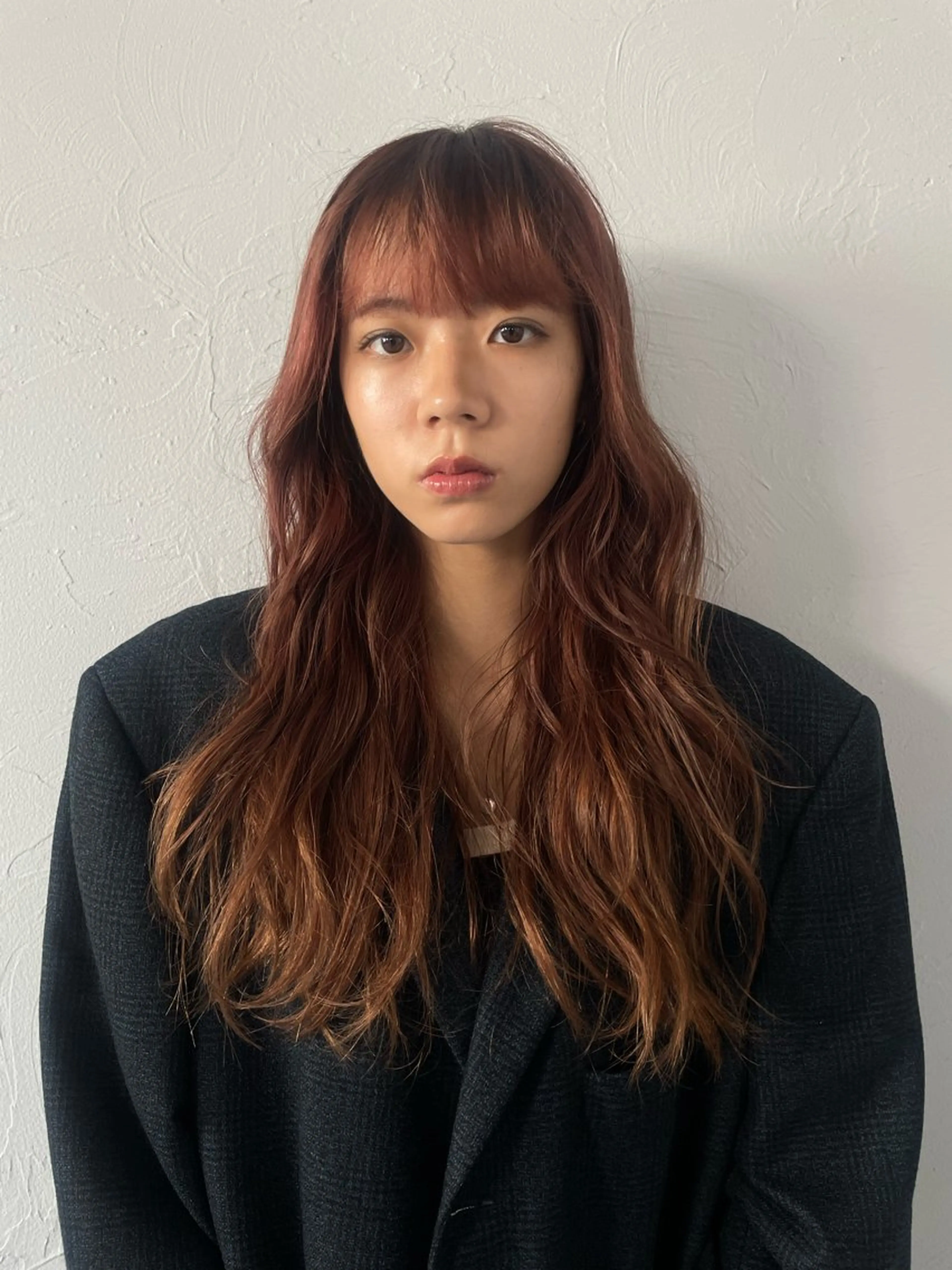 ロング カラー カット 垢抜け小顔レイヤー オリーブ/スミレのヘアスタイル