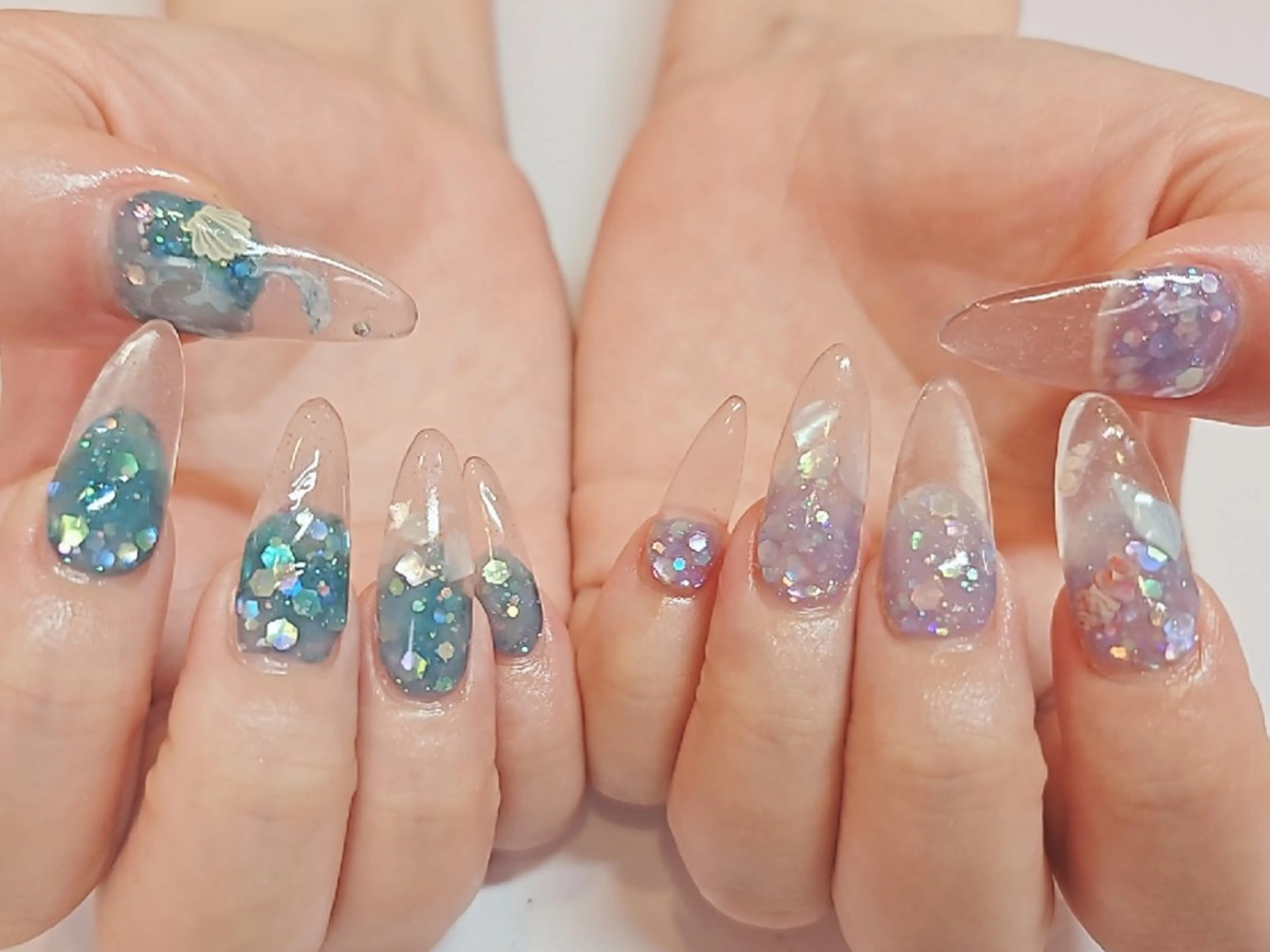 ネイル クリアネイル 長さ出し フレンチネイル ラメ(グリッター) スカルプネイル ☆CHERIENA  NAIL☆のネイルデザイン