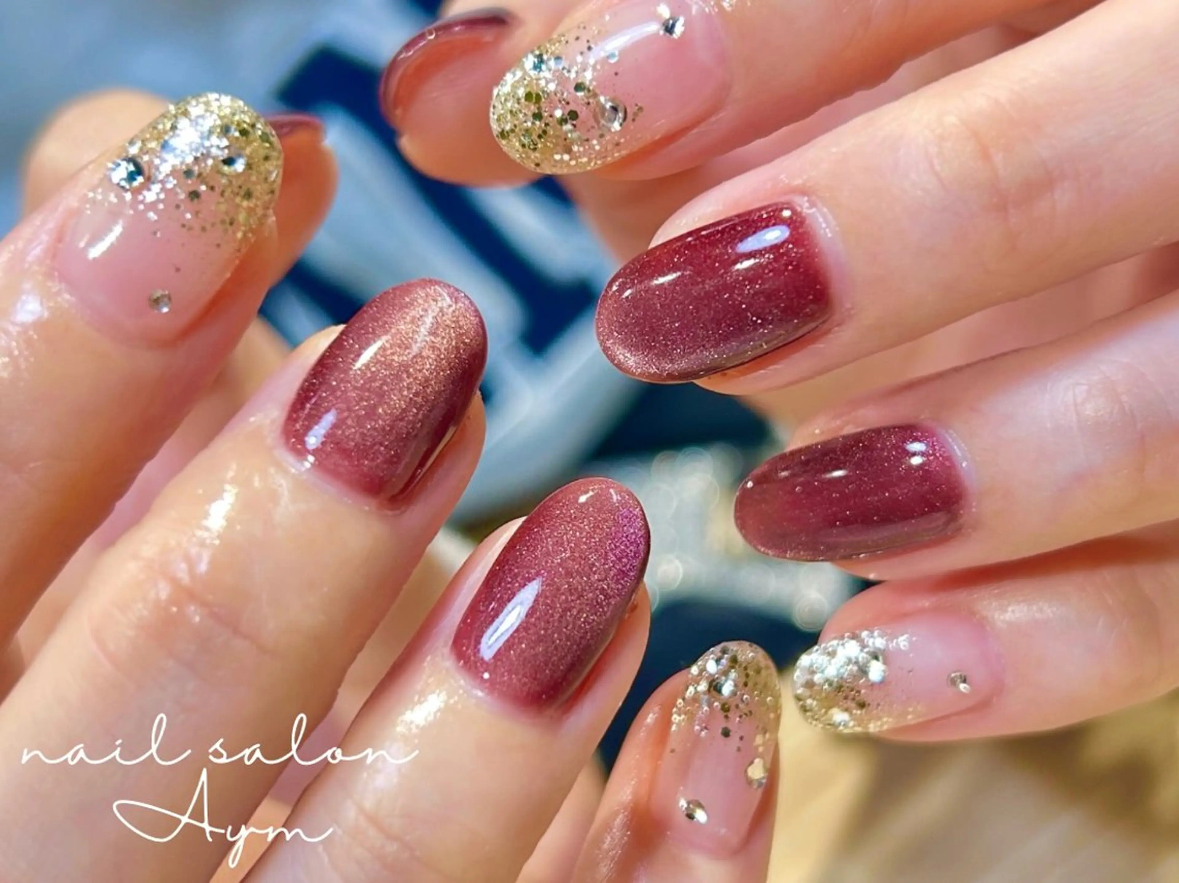 ネイル マグネットネイル ストーンネイル バレンタイン nail salon Aymのネイルデザイン