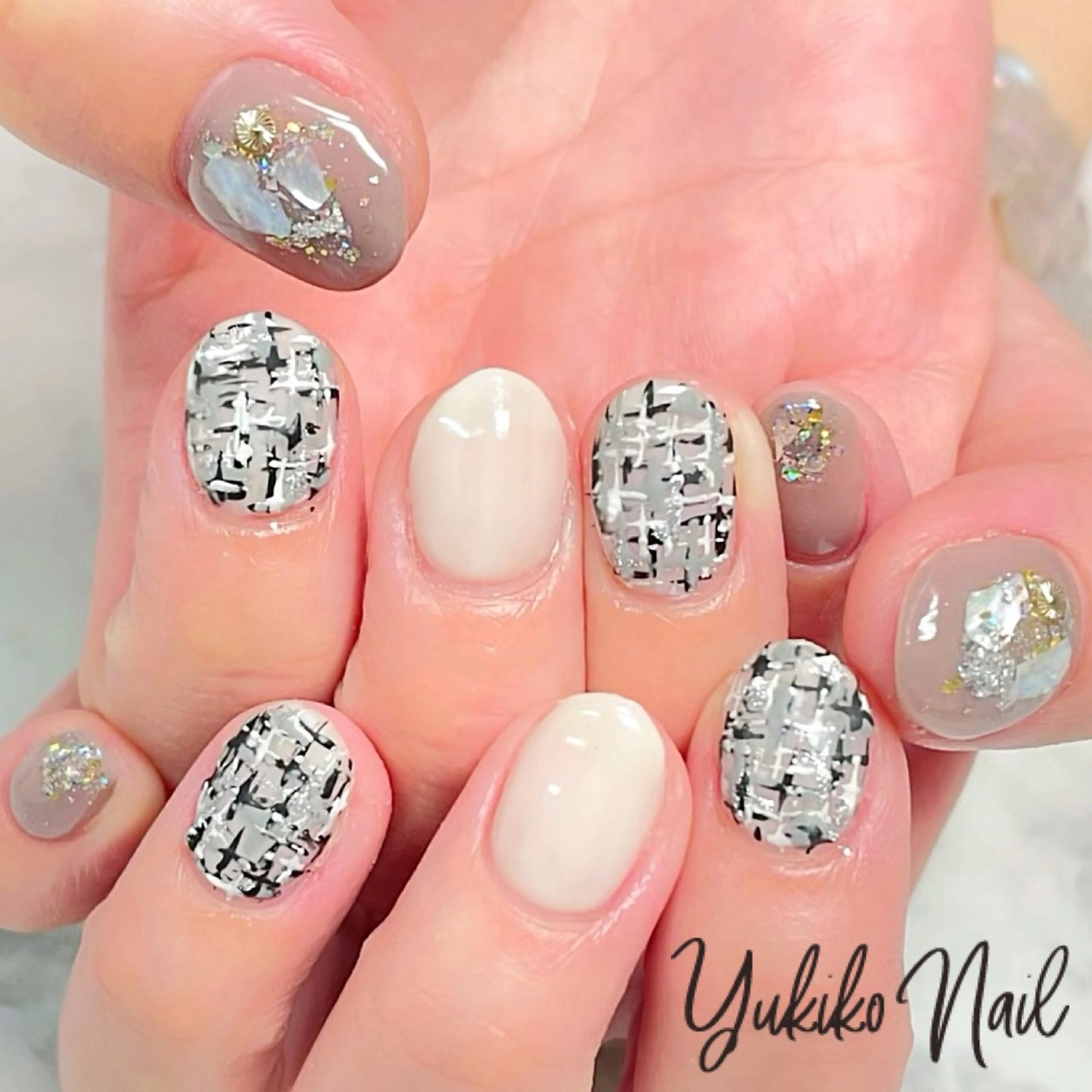 ネイル ツイードネイル 冬ネイル ハンドネイル ユキコ ネイルのネイルデザイン