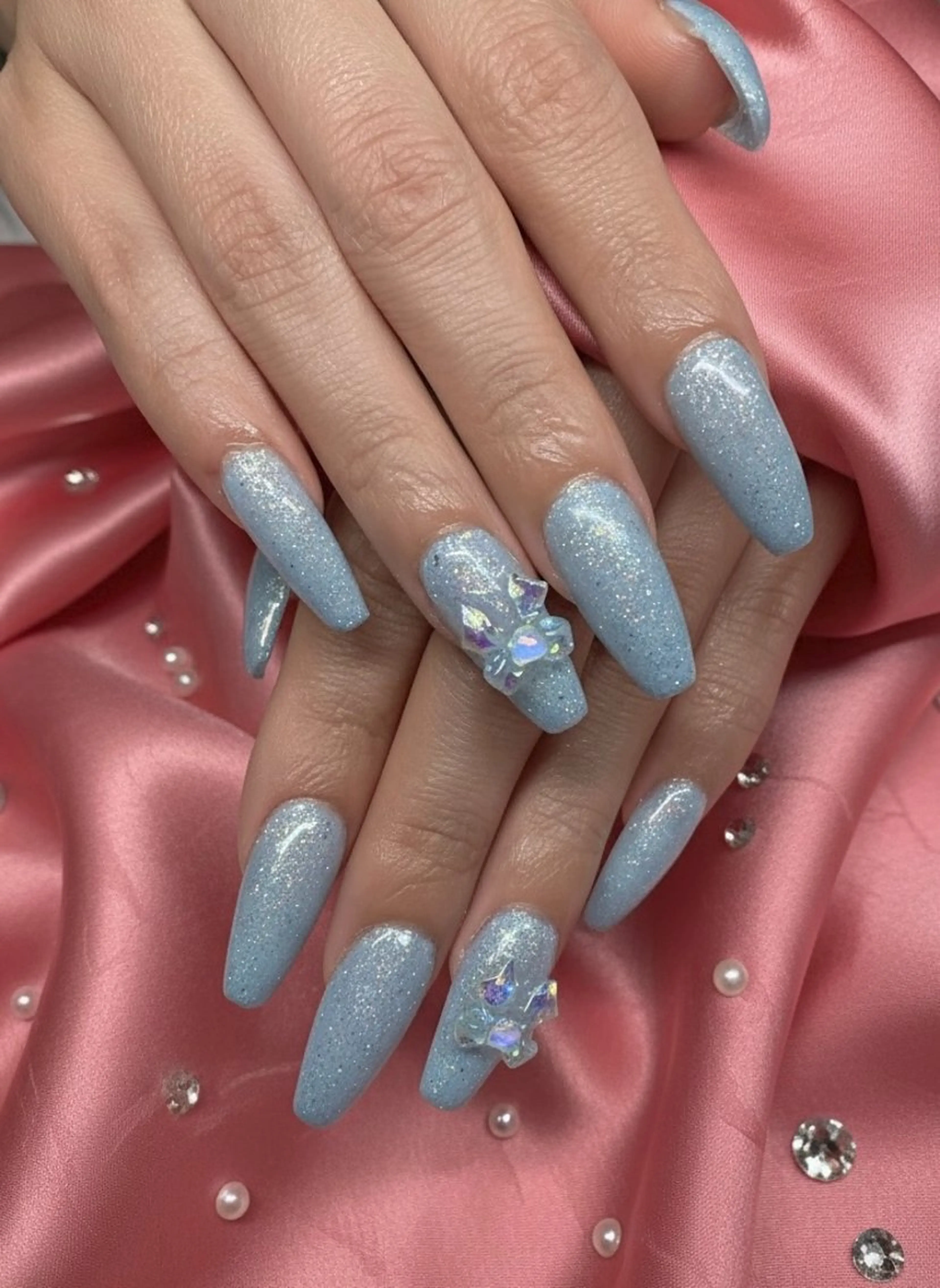 ネイル ブルー 長さ出し 韓国ネイル ロングネイル メンズネイル ハンドネイル TUNEHA堂 (チュネハドウ)のネイルデザイン