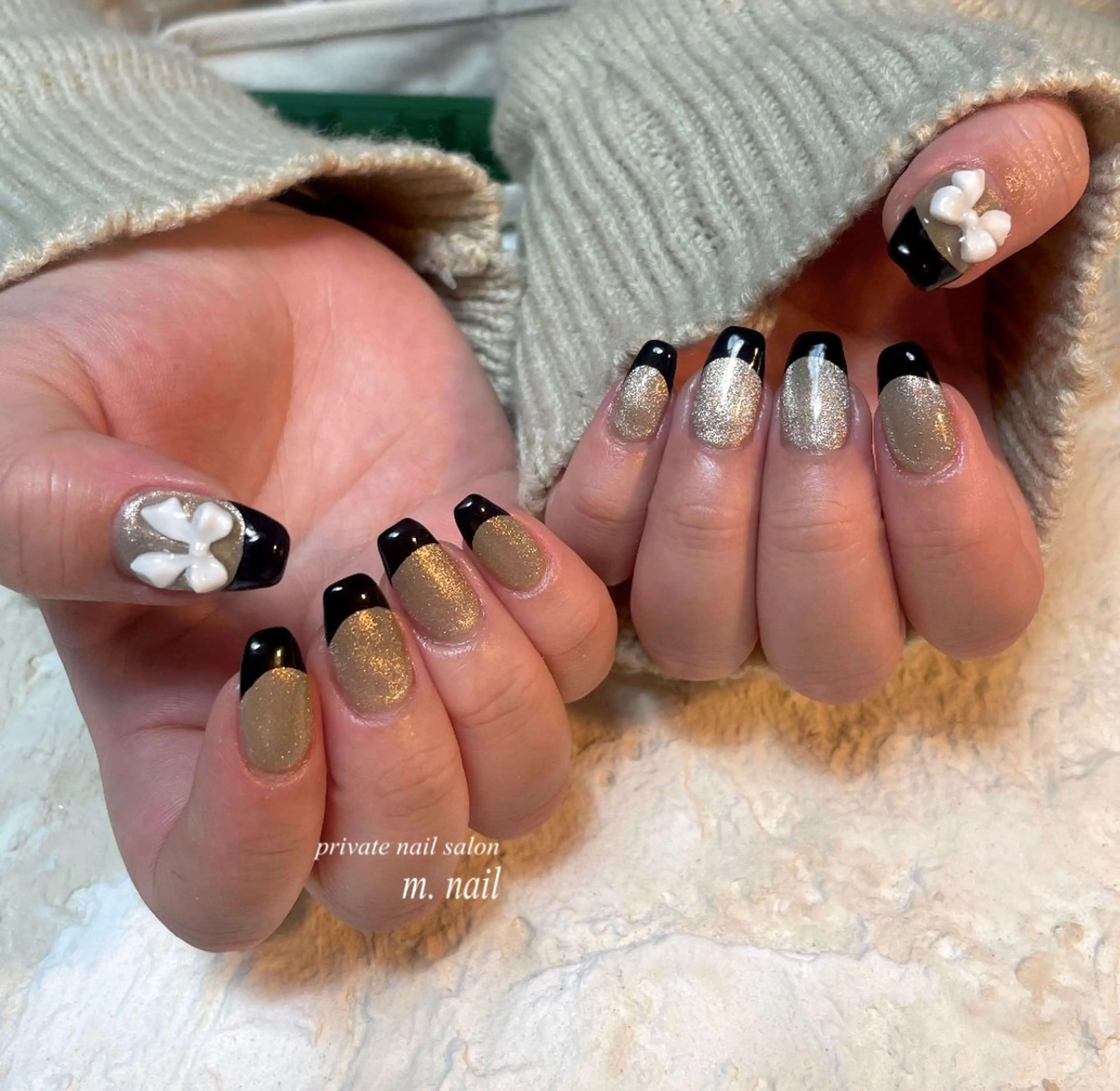 ネイル チークネイル 韓国ネイル マグネットネイル リボン ワンホンネイル ハンドネイル m.nail salonのネイルデザイン