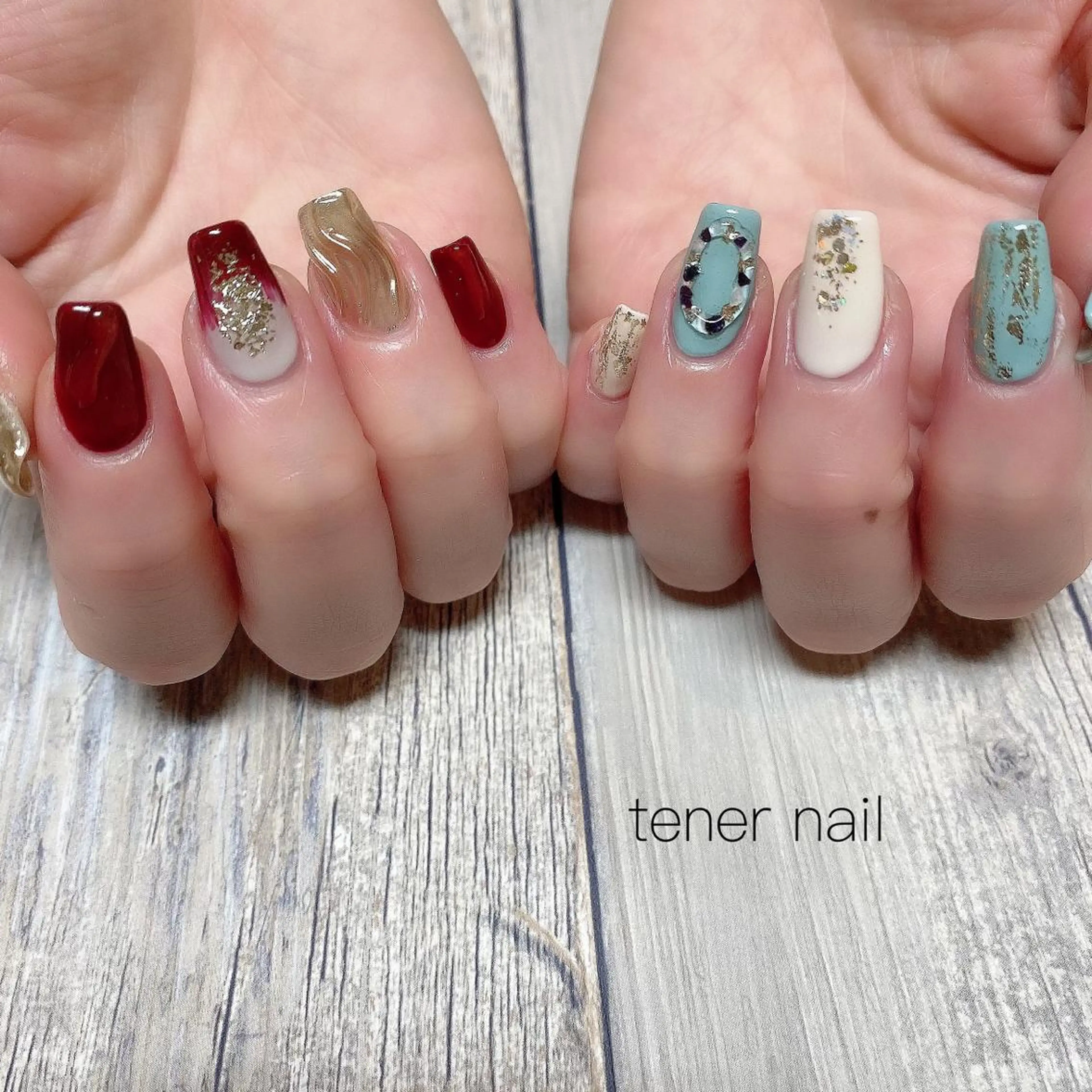 ネイル ブルー ボルドー テネルネイル tener nailのネイルデザイン
