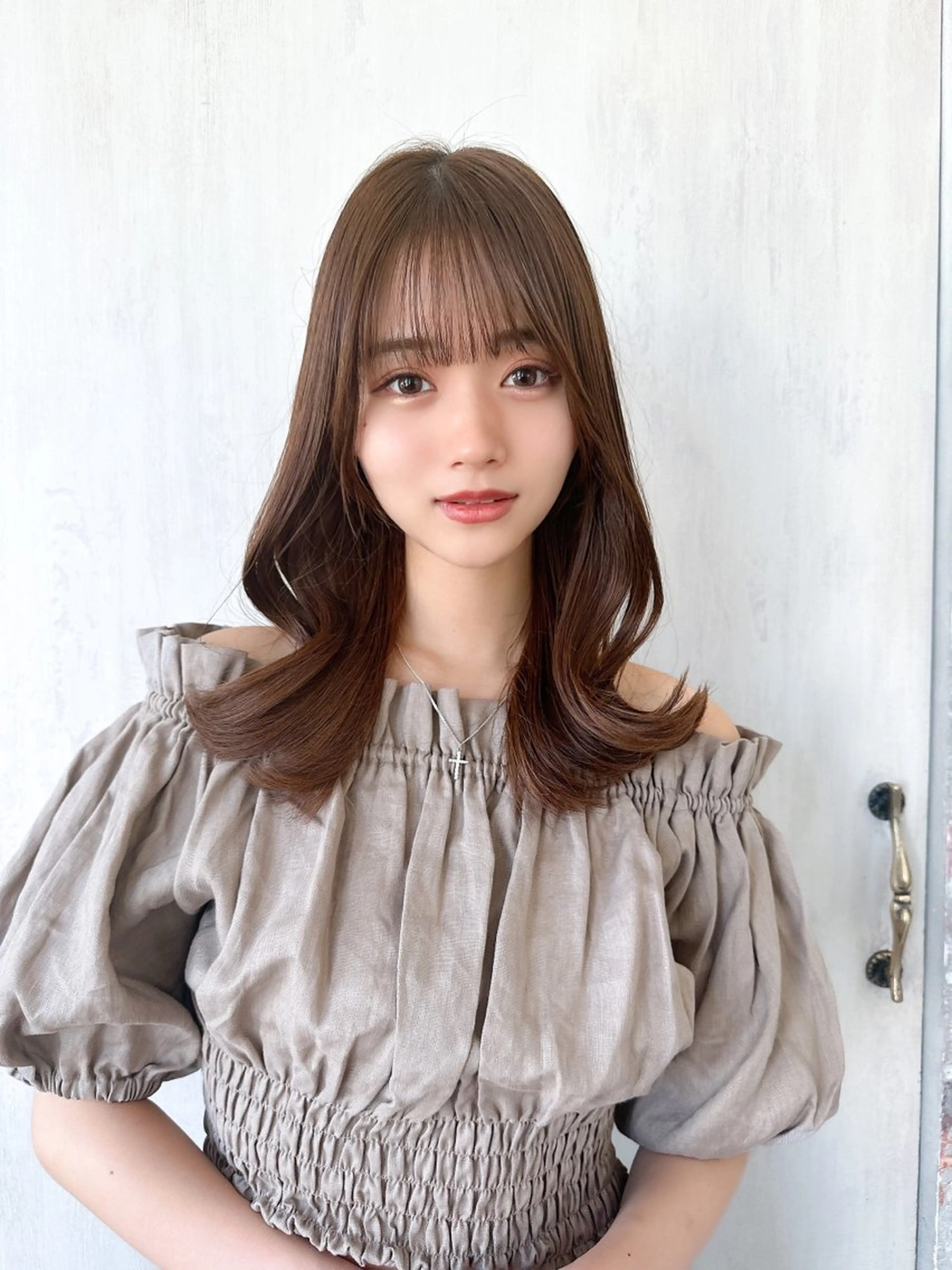セミロング カラー ベージュカラー ブラウンカラー ブラウンベージュ くびれヘア 顔周りカット 顔周り/くびれヘア 韓国ヘア💕風間るなのヘアスタイル