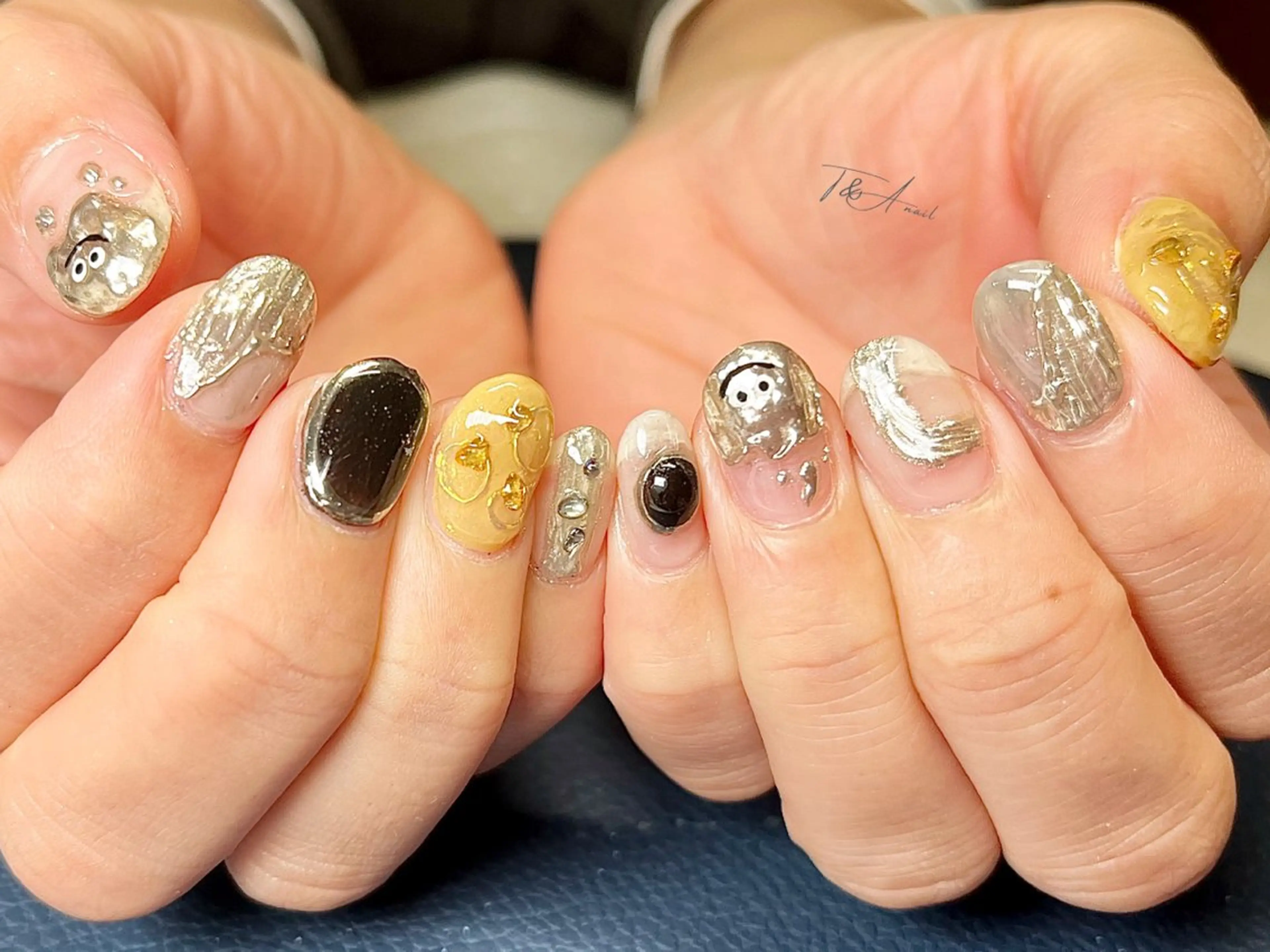 ネイル ジェルネイル ニュアンスネイル スカルプネイル ショートネイル シルバー T&A nailのネイルデザイン