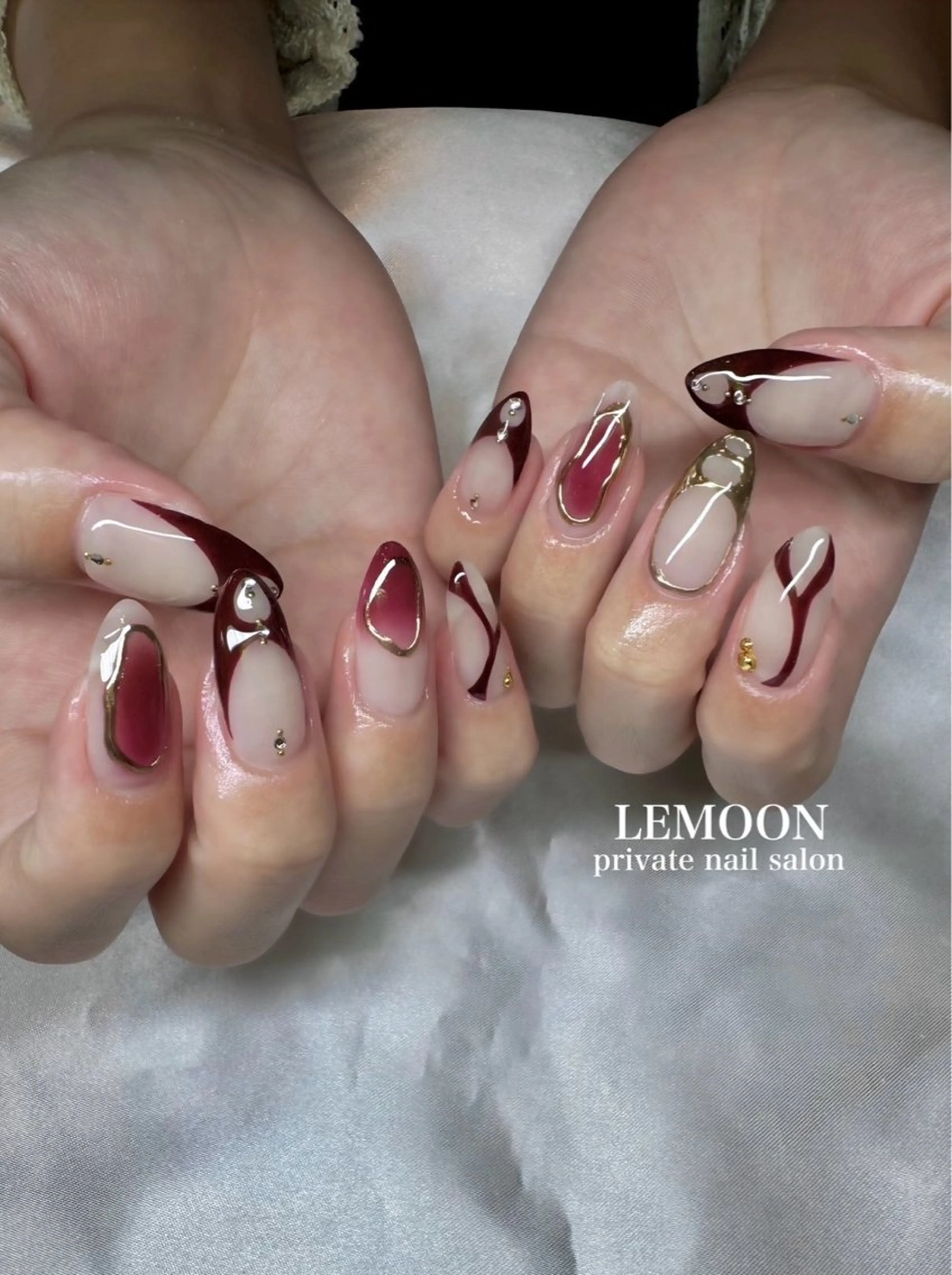 ネイル ボルドー 持ち込み ハンドネイル nail salon LEMOONのネイルデザイン