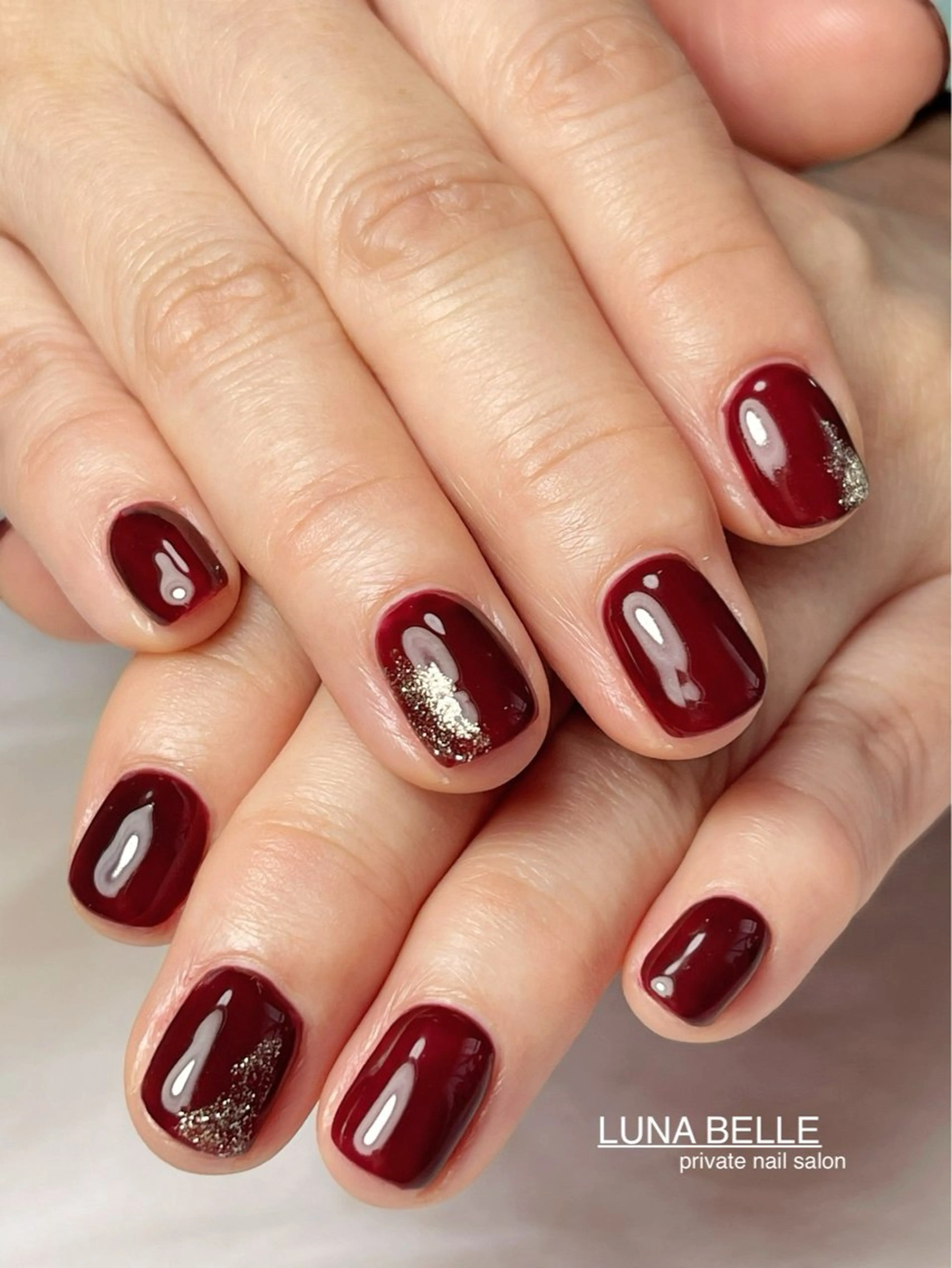 ネイル ボルドー ラメ(グリッター) ハンドネイル LUNA BELLEのネイルデザイン