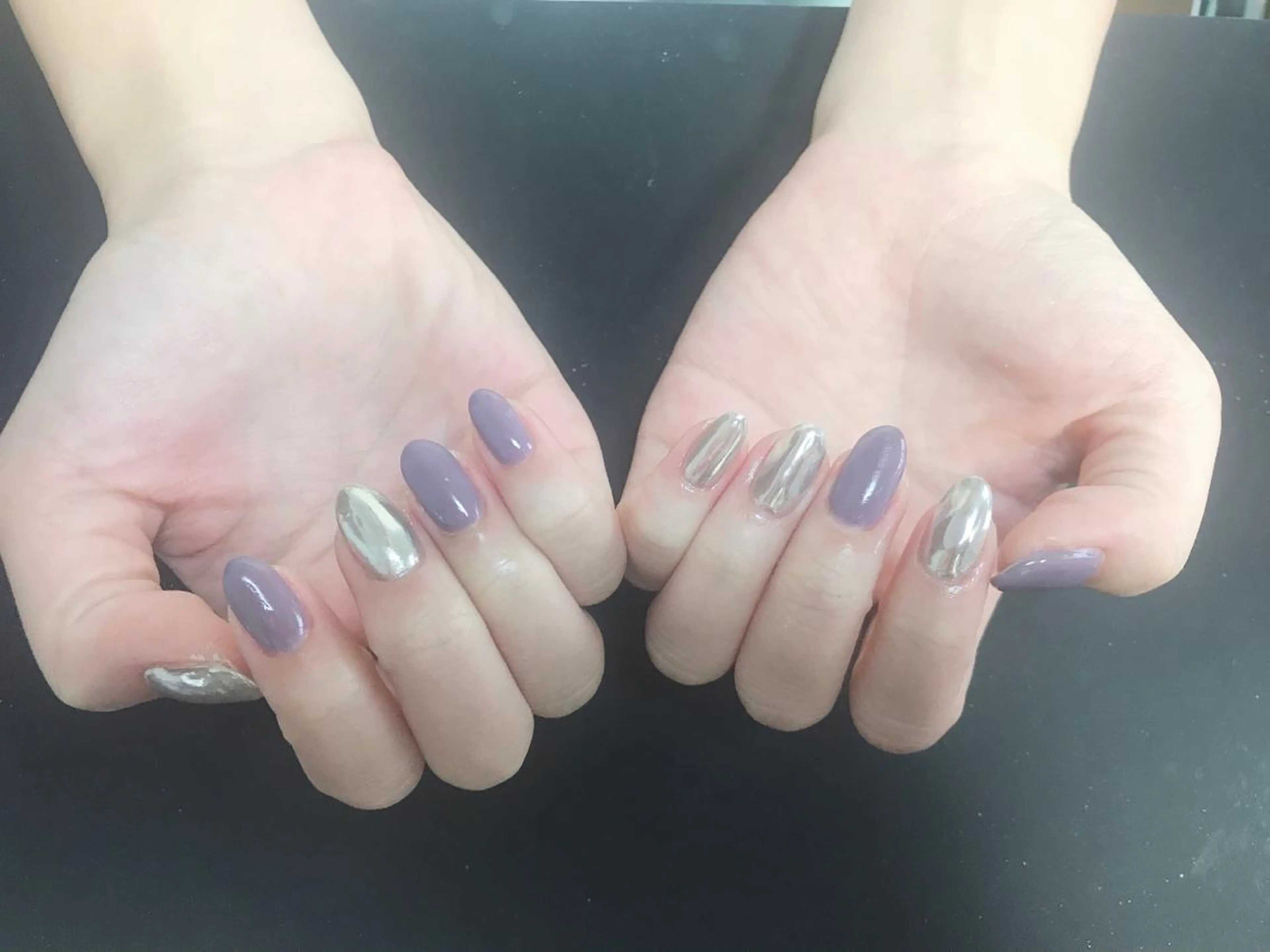 ネイル クリアネイル ミラーネイル ワンカラーネイル パープル シルバー nailroom DIASOMNIAのネイルデザイン