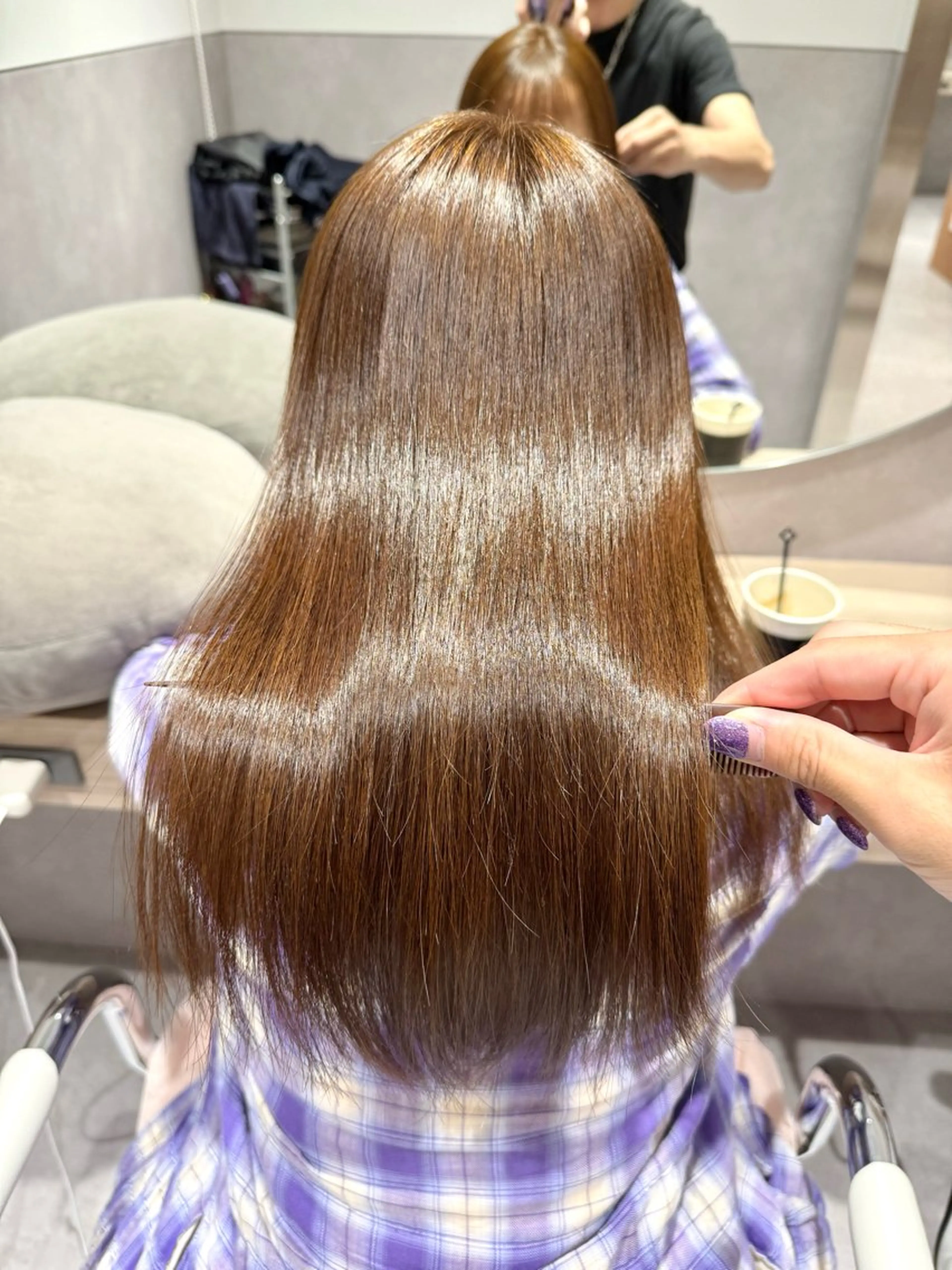 セミロング パーマ ヘアアレンジ セミロングパーマ 髪質改善 縮毛矯正 トリートメント ストレートパーマ 縮毛矯正 トリートメント 縮毛矯正/髪質改善/ ブリーチ毛/木元渓太のヘアスタイル