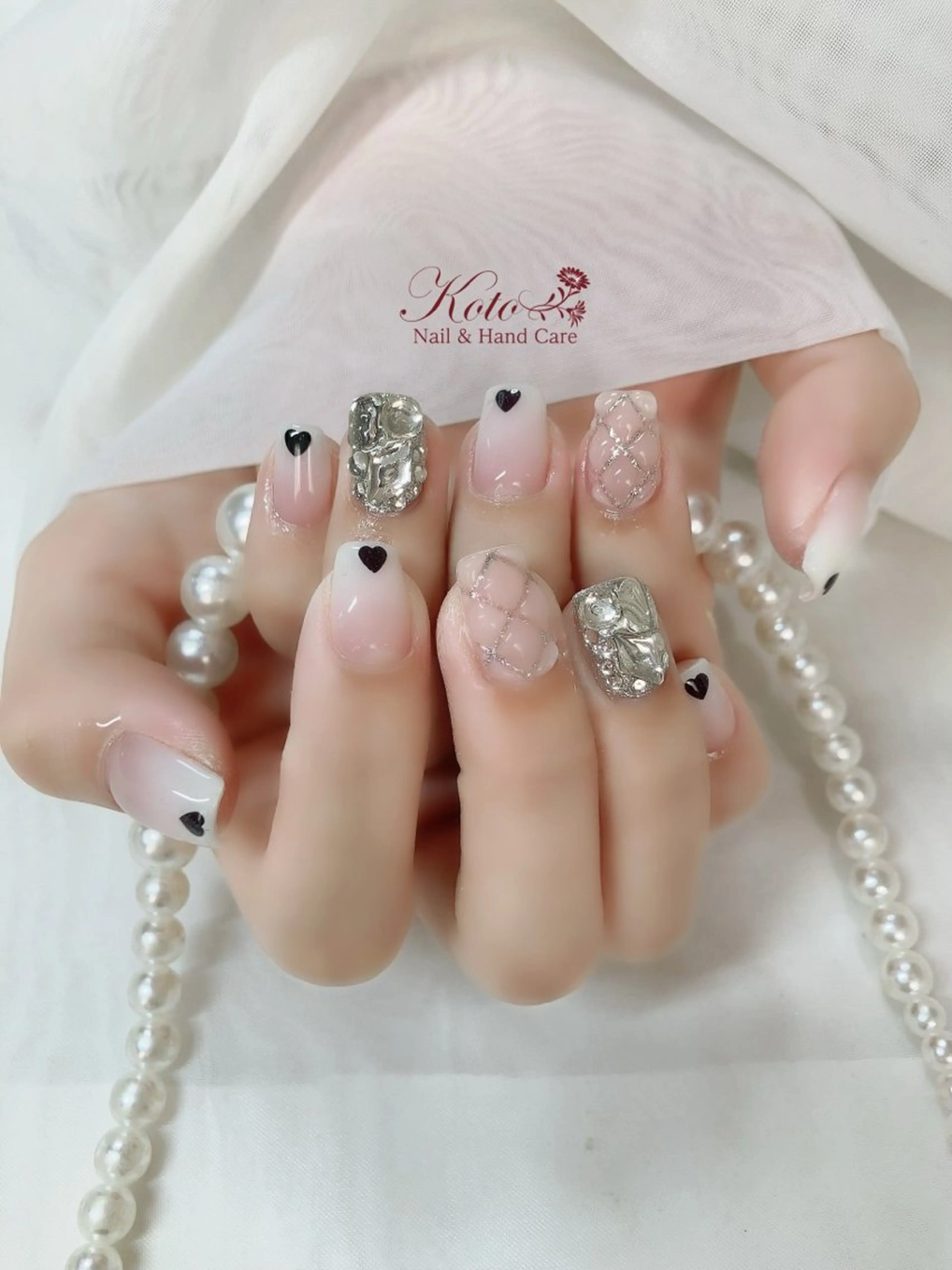 ネイル 長さ出し ジェルネイル ハート 持ち込み ニュアンスネイル ハンドネイル Nail Salon KOTOのネイルデザイン