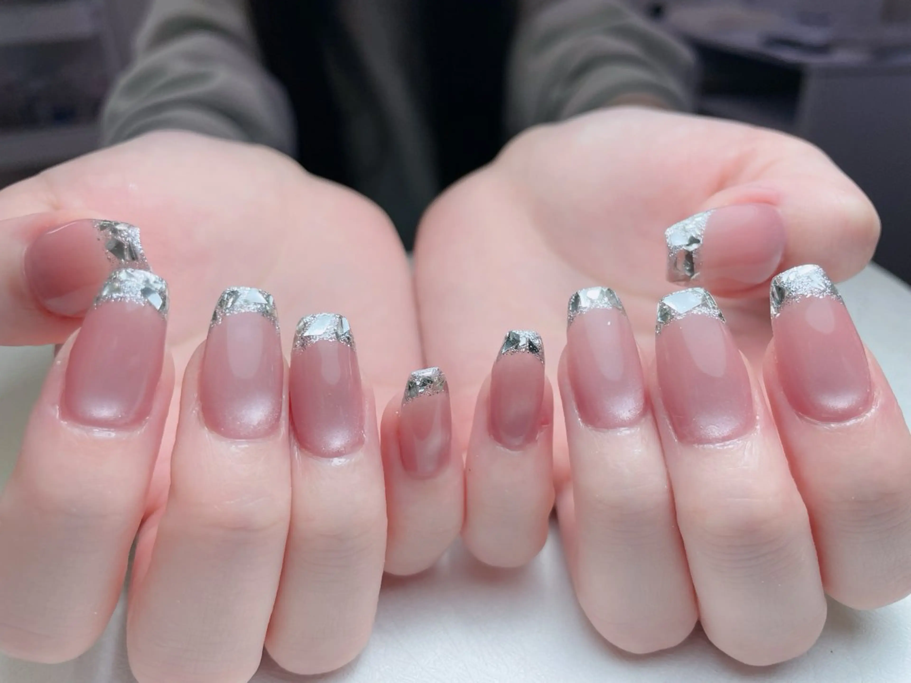 ネイル 長さ出し フットネイル フレンチネイル ジェルネイル ガラスフレンチ 中野駅から2分 MEO NAILのネイルデザイン