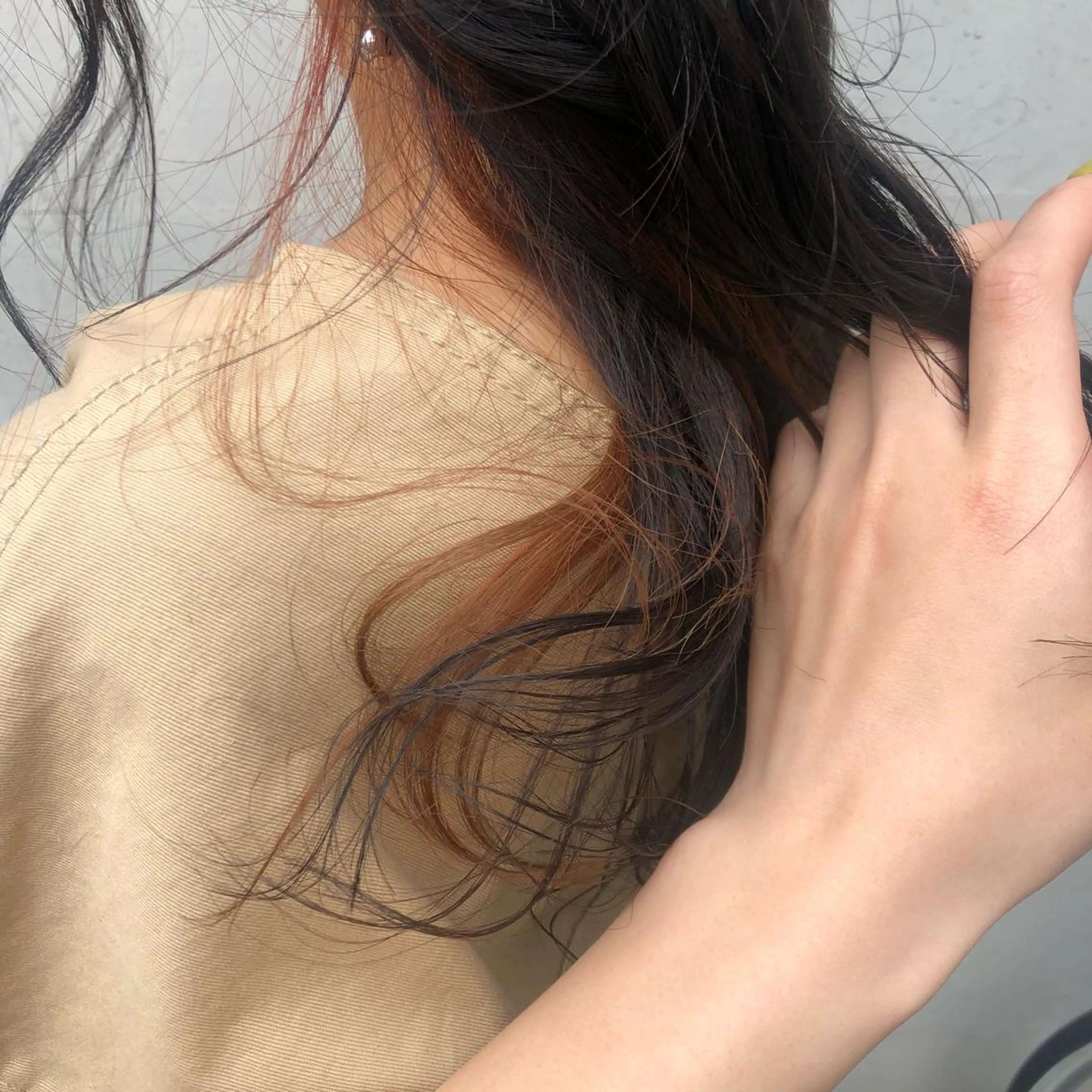 ロング カラー ヘアアレンジ オレンジ カット ヘアカラー トリートメント 酸性縮毛矯正🧴韓国 レイヤー/髪質改善のヘアスタイル