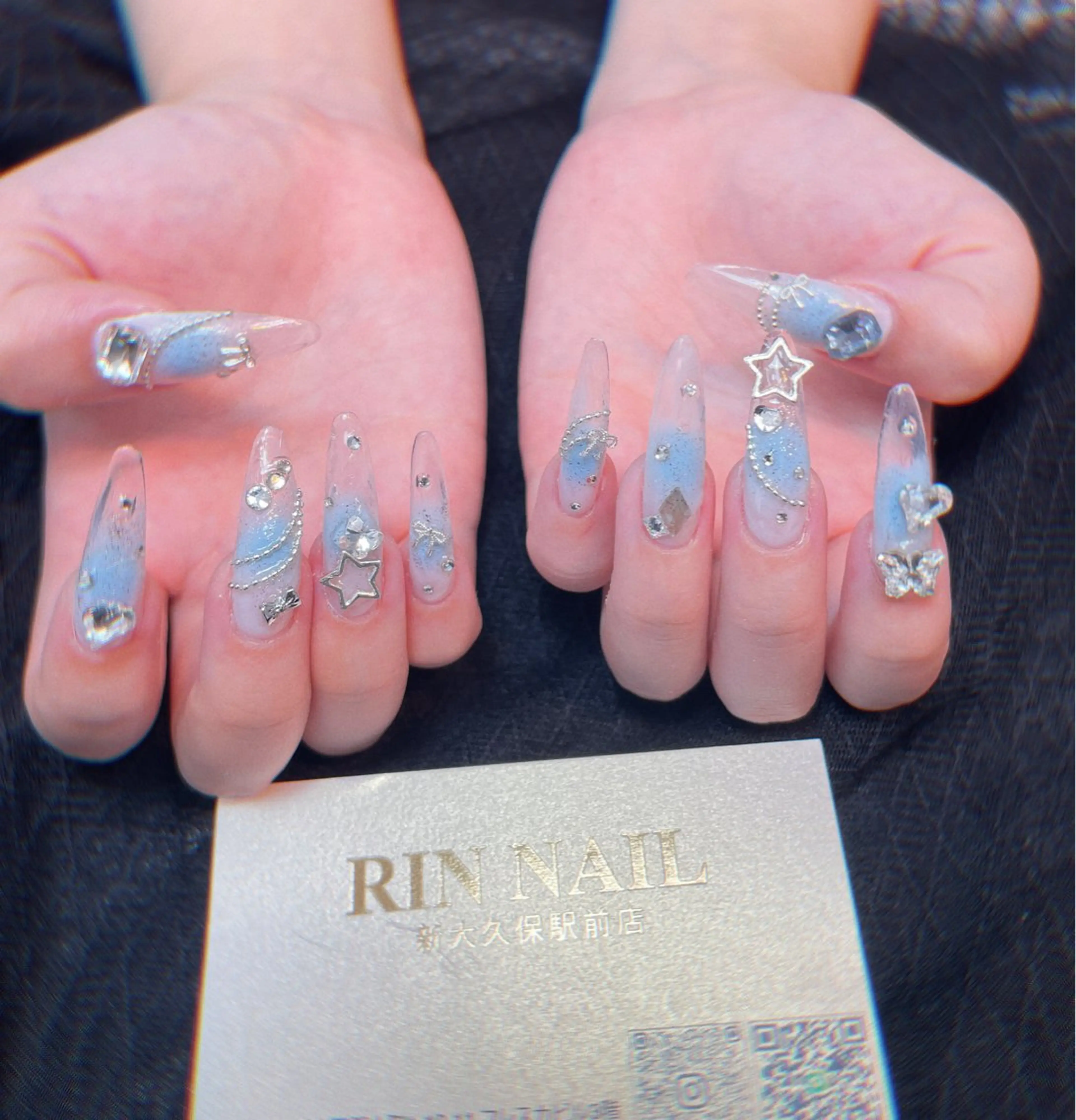 ネイル アートネイル 長さ出し ガーリー 韓国ネイル 持ち込み Rin Nail 新大久保店のネイルデザイン