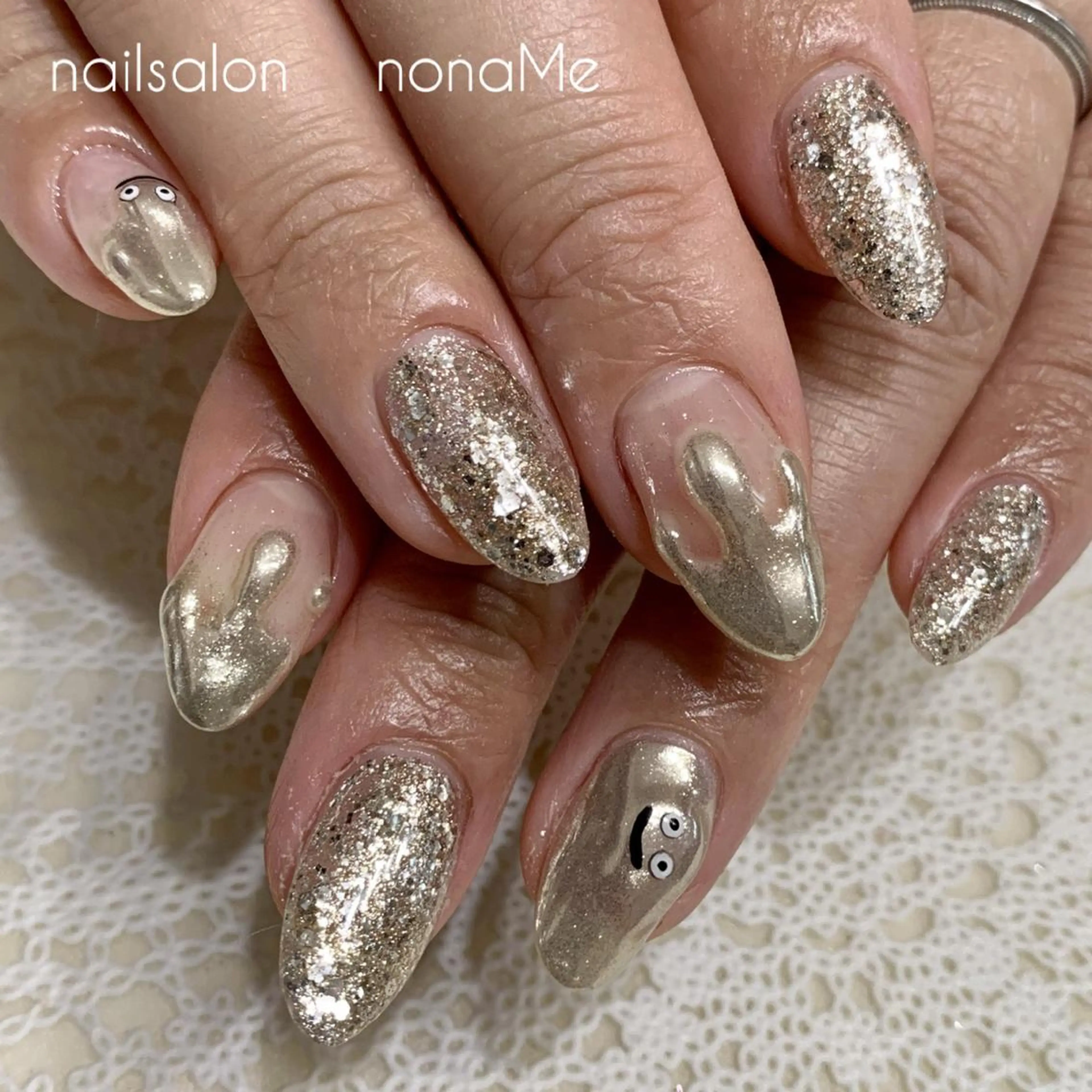 ネイル アートネイル シルバー nonaMe 森のネイルデザイン