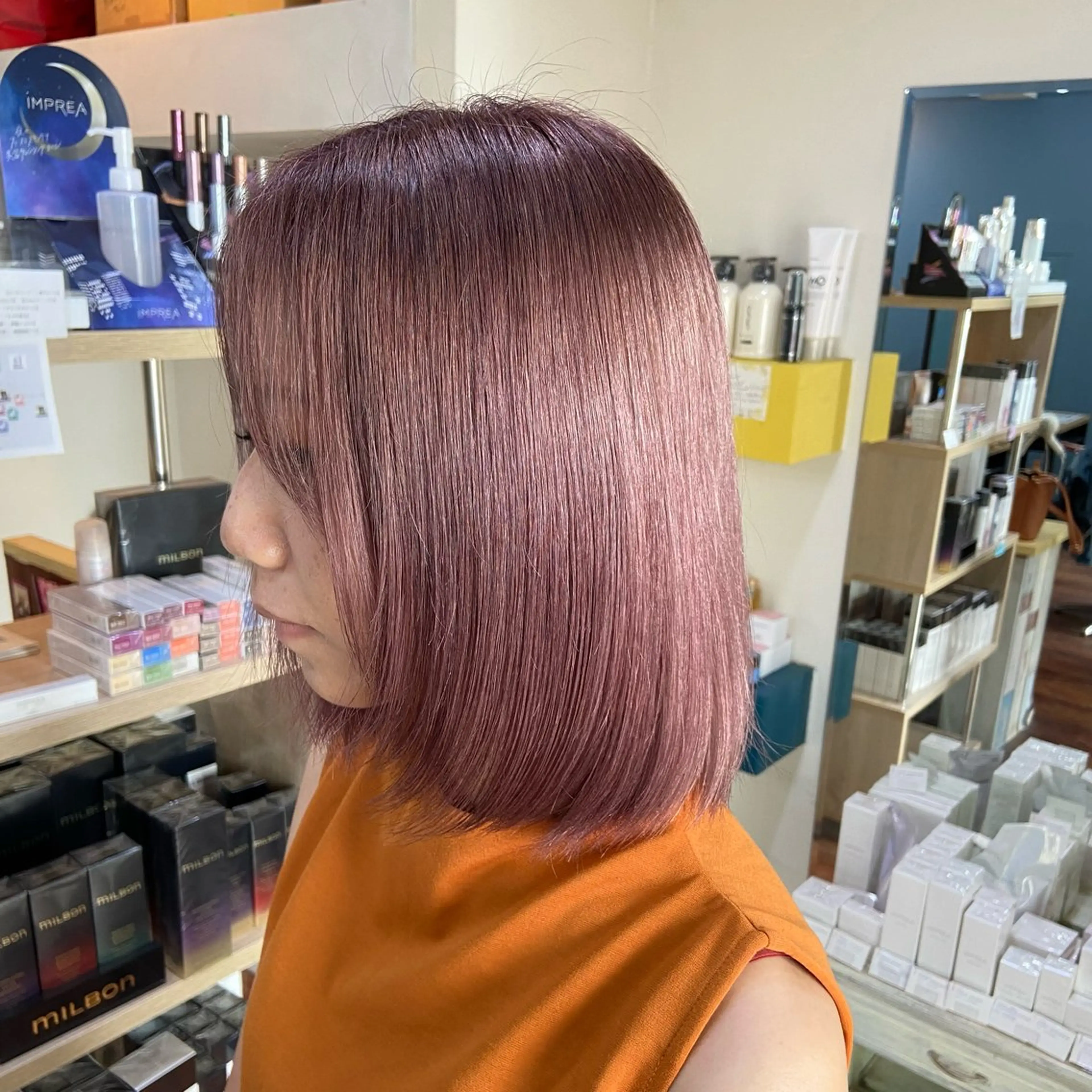 ミディアム カラー グレージュ ピンクカラー 髪質改善/透明感 カラー/西川奈穂のヘアスタイル