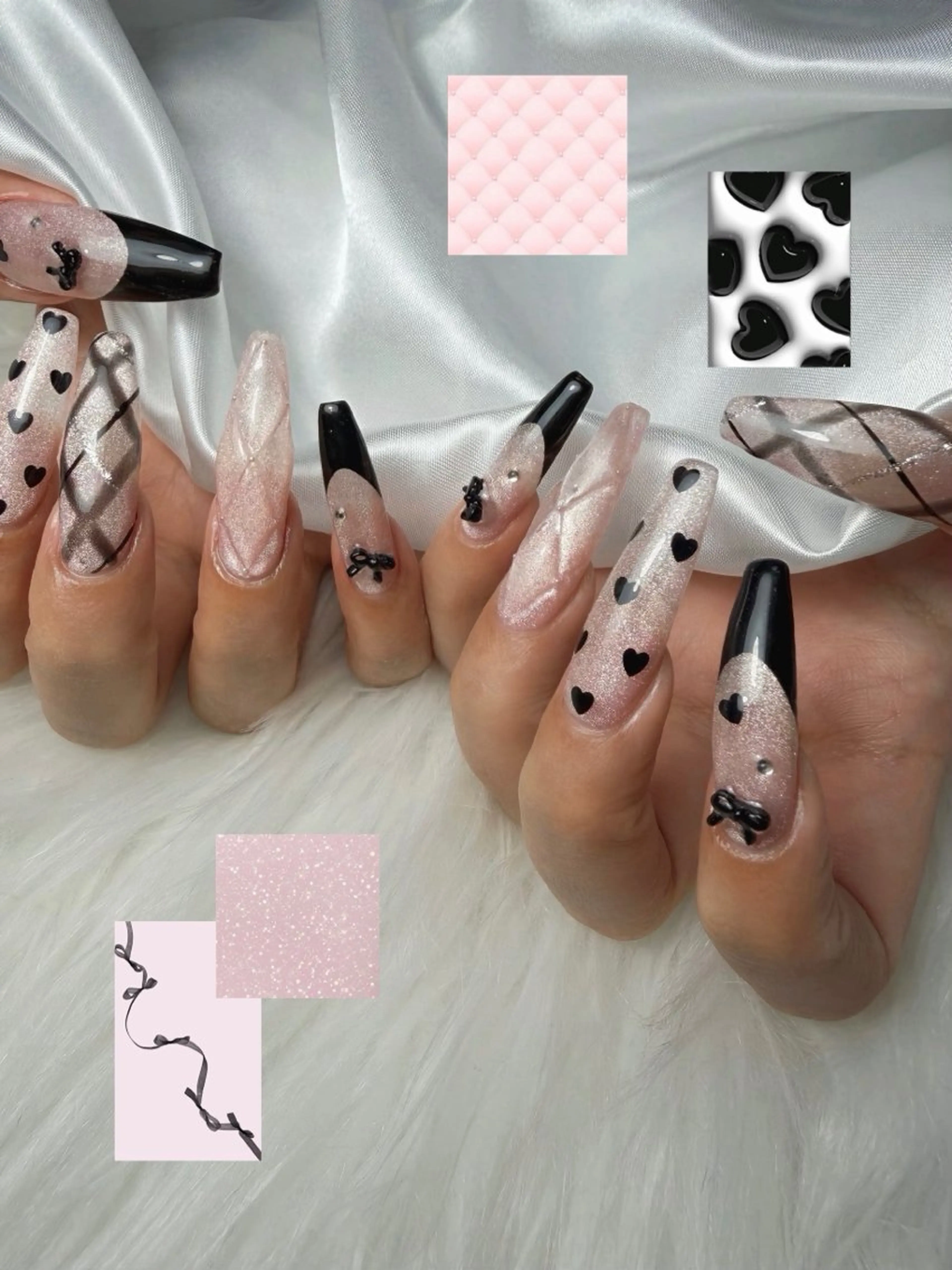 ネイル アートネイル 桜ネイル フレンチネイル ジェルネイル ガーリー ハンドネイル ゴテゴテ💙ワンホン リオナのネイルデザイン