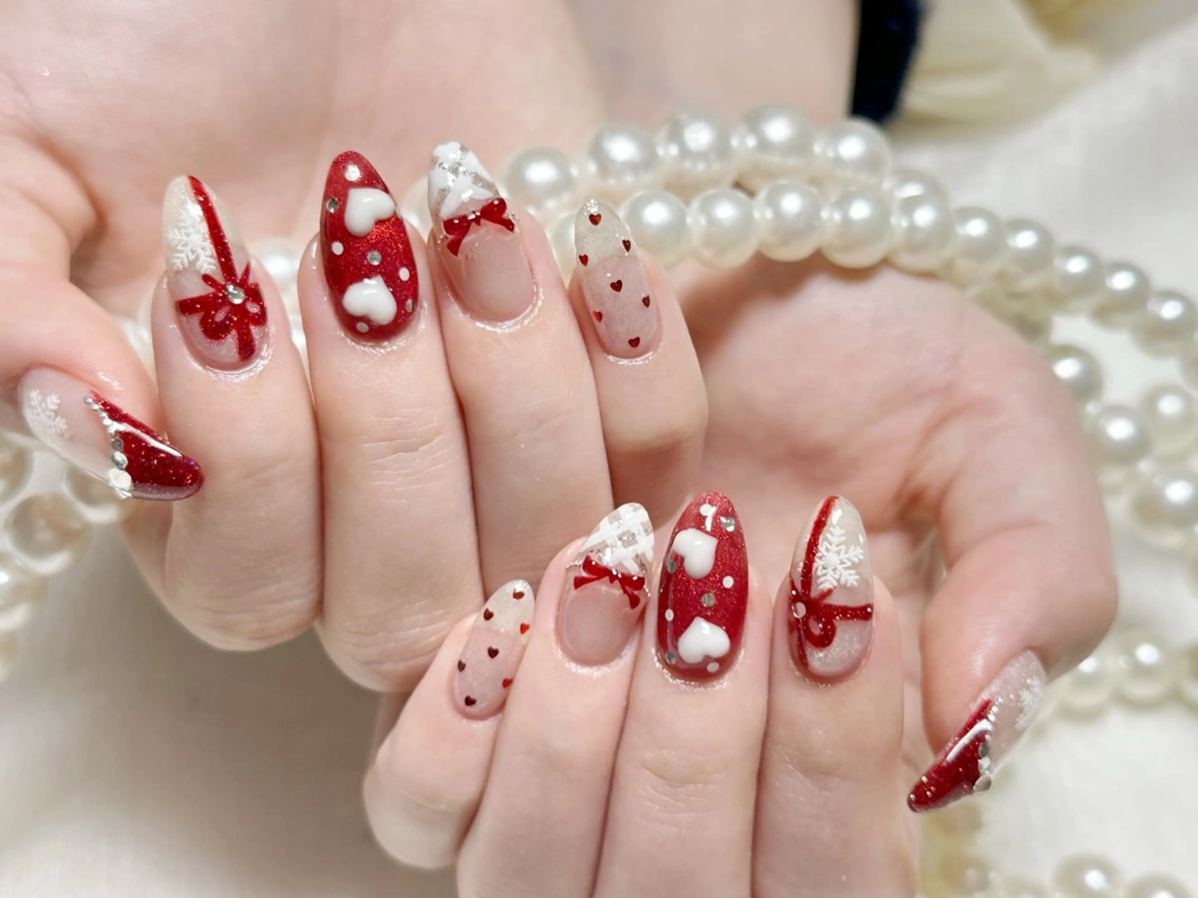 ネイル ドット フレンチネイル ハート マグネットネイル リボン ハンドネイル ハンドケア M&Y. リンリンのネイルデザイン